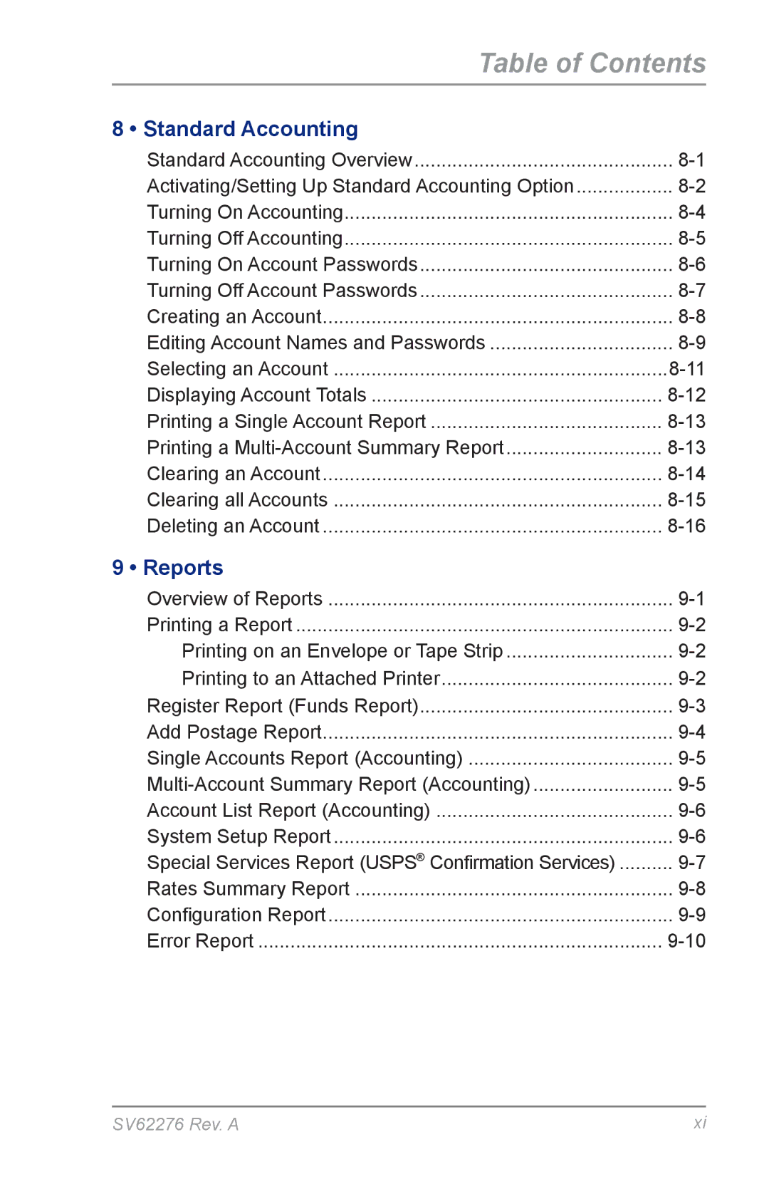 Pitney Bowes DM125 manual Standard Accounting 