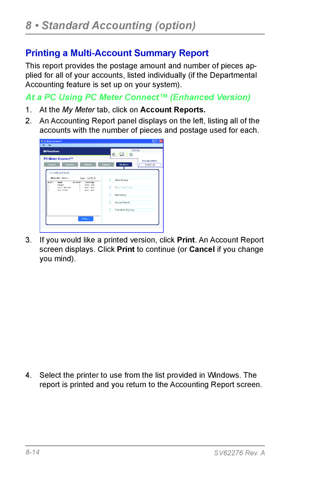 Pitney Bowes DM125 manual Printing a Multi-Account Summary Report 