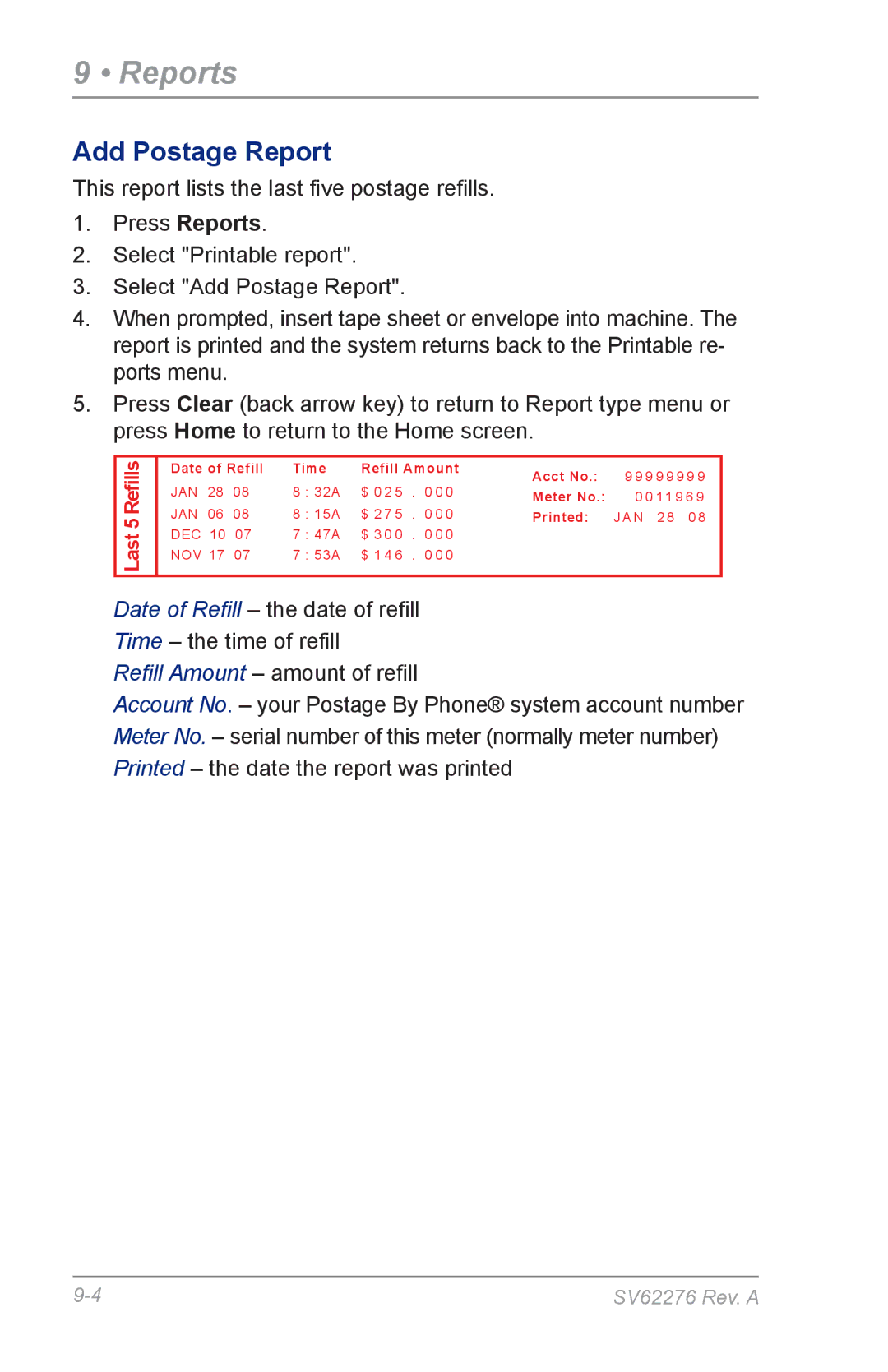 Pitney Bowes DM125 manual Add Postage Report 