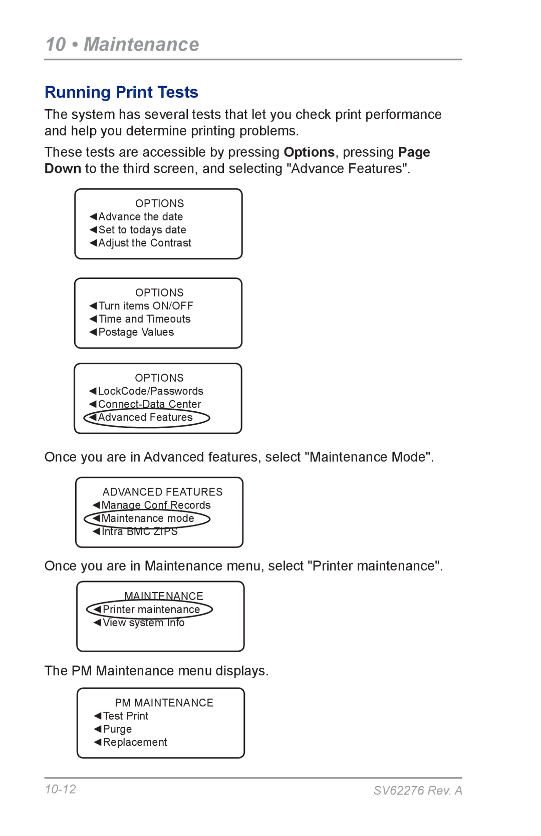 Pitney Bowes DM125 manual Running Print Tests 