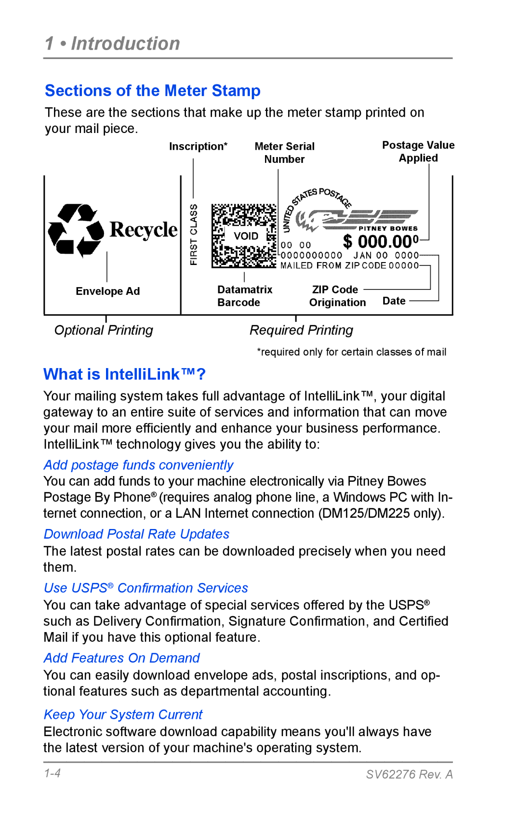 Pitney Bowes DM125 manual Sections of the Meter Stamp 