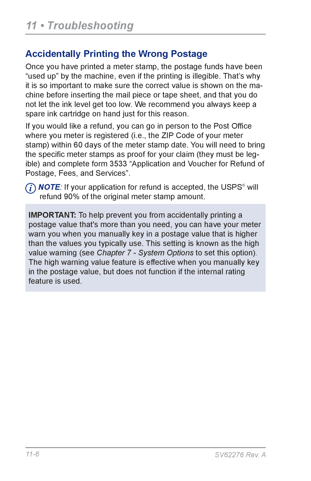 Pitney Bowes DM125 manual Accidentally Printing the Wrong Postage 