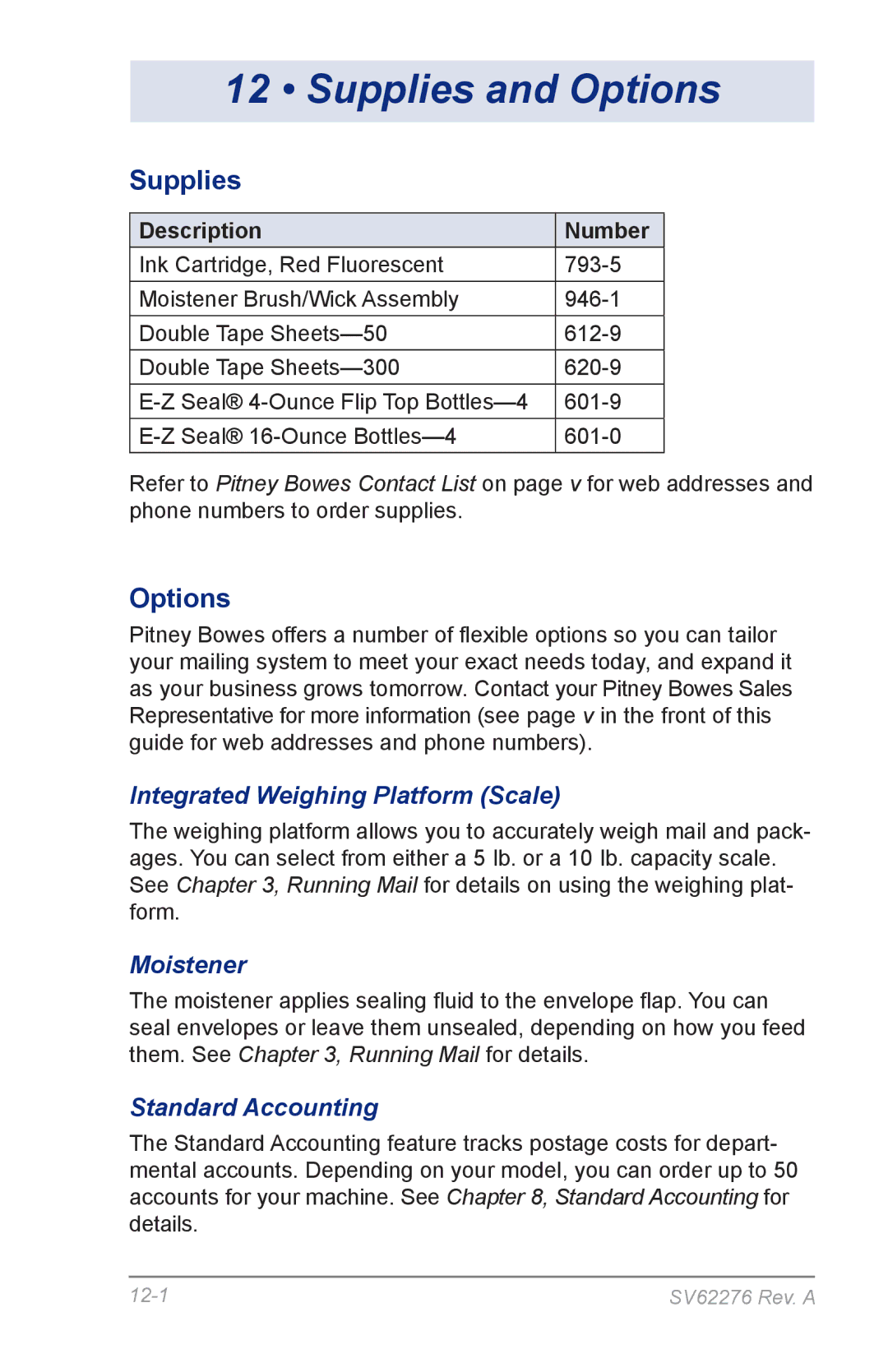 Pitney Bowes DM125 manual Supplies and Options 