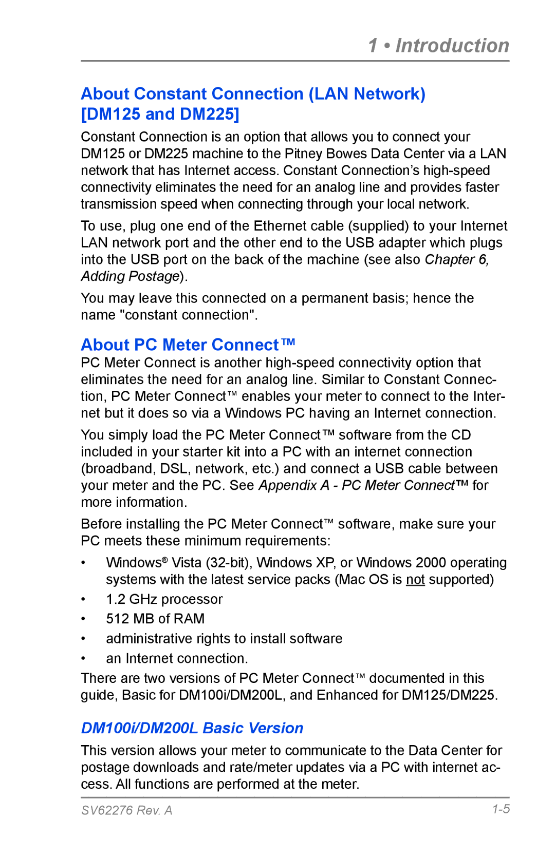 Pitney Bowes manual About Constant Connection LAN Network DM125 and DM225 