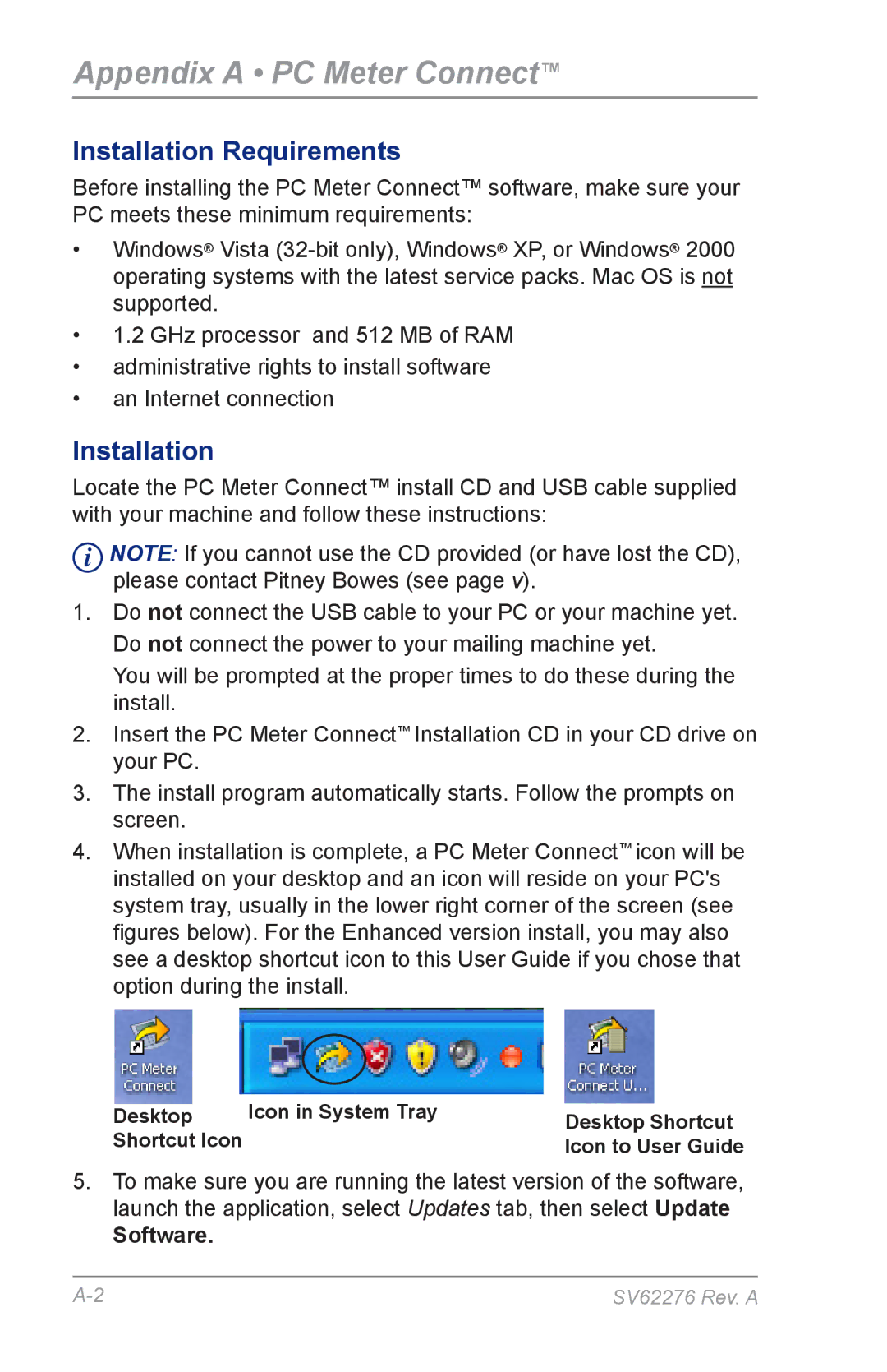 Pitney Bowes DM125 manual Appendix a PC Meter Connect, Installation Requirements 