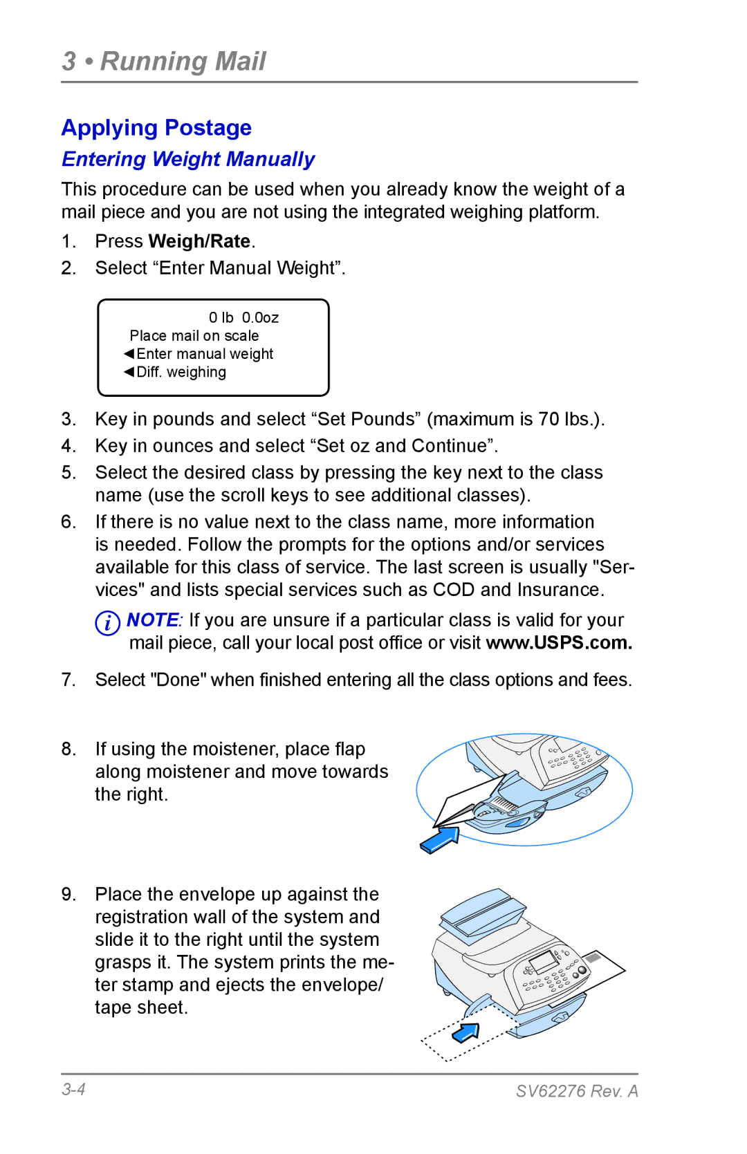 Pitney Bowes DM125 manual Entering Weight Manually, Press Weigh/Rate 