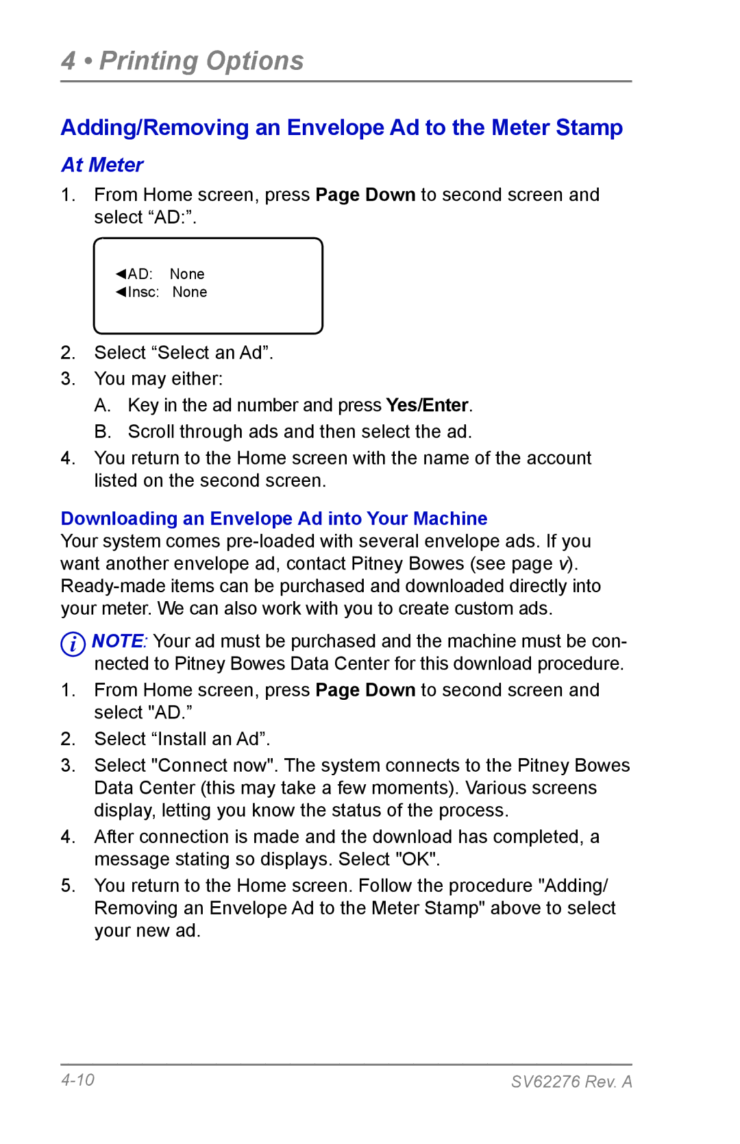 Pitney Bowes DM125 manual Downloading an Envelope Ad into Your Machine 