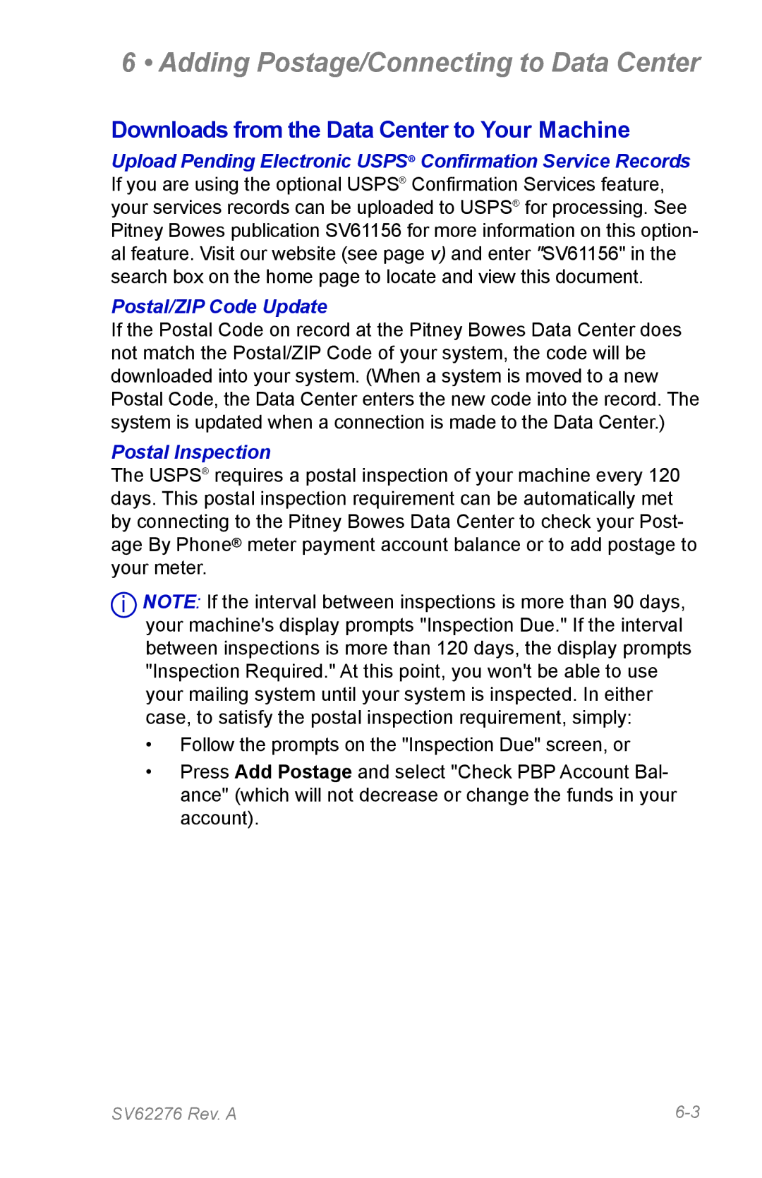 Pitney Bowes DM125 manual Postal Inspection 