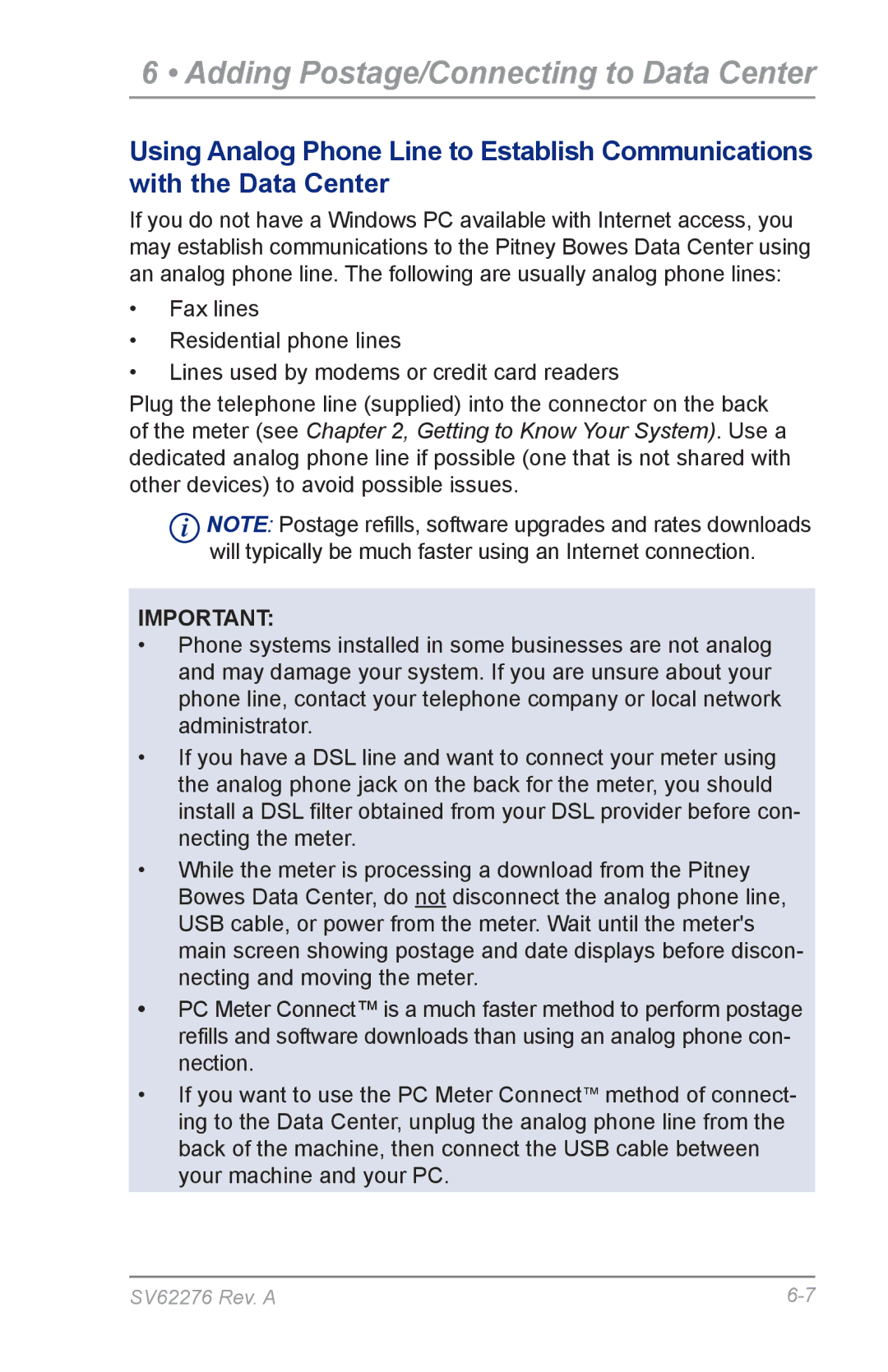 Pitney Bowes DM125 manual Adding Postage/Connecting to Data Center 