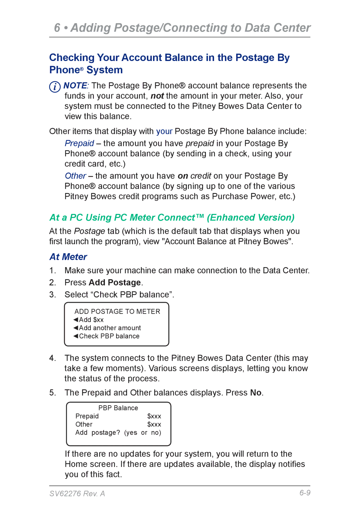 Pitney Bowes DM125 manual Checking Your Account Balance in the Postage By Phone System 