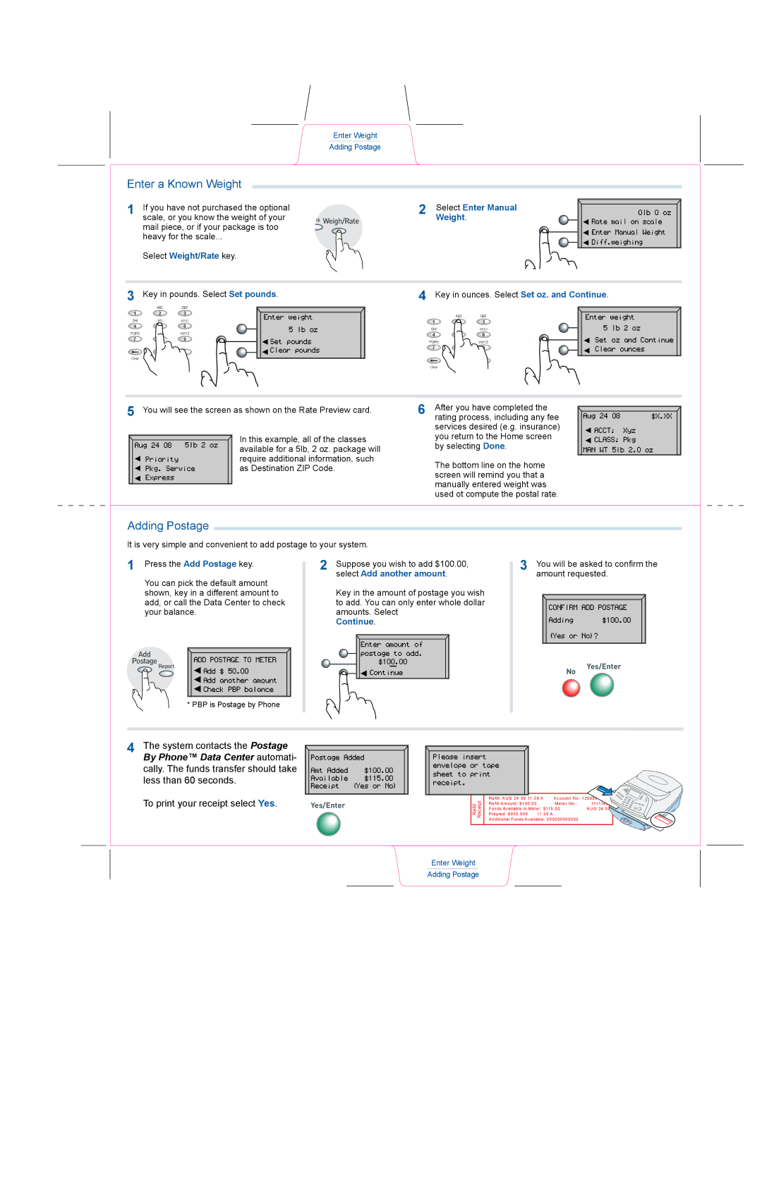 Pitney Bowes DM200L, DM100i manual Enter a Known Weight, Adding Postage 