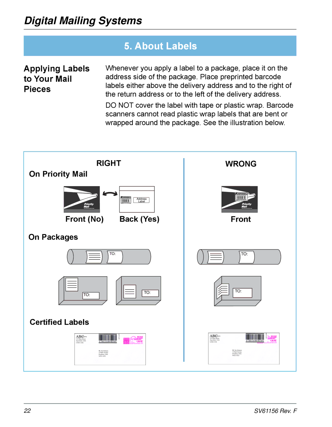 Pitney Bowes DP200L, DM225, DM300C, DM200L, DM400C, DM100i, DM125, DP450C manual About Labels, Applying Labels to Your Mail Pieces 