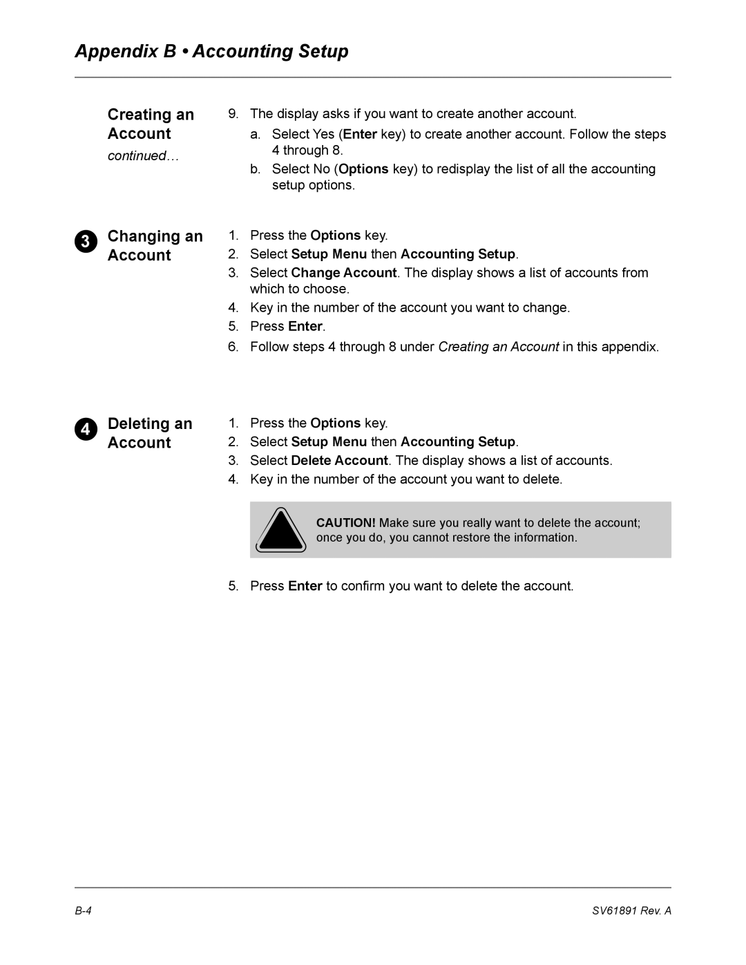 Pitney Bowes DM330L, DM230L, DM350L manual Creating an Account, ChangingAccount an, Select Setup Menu then Accounting Setup 