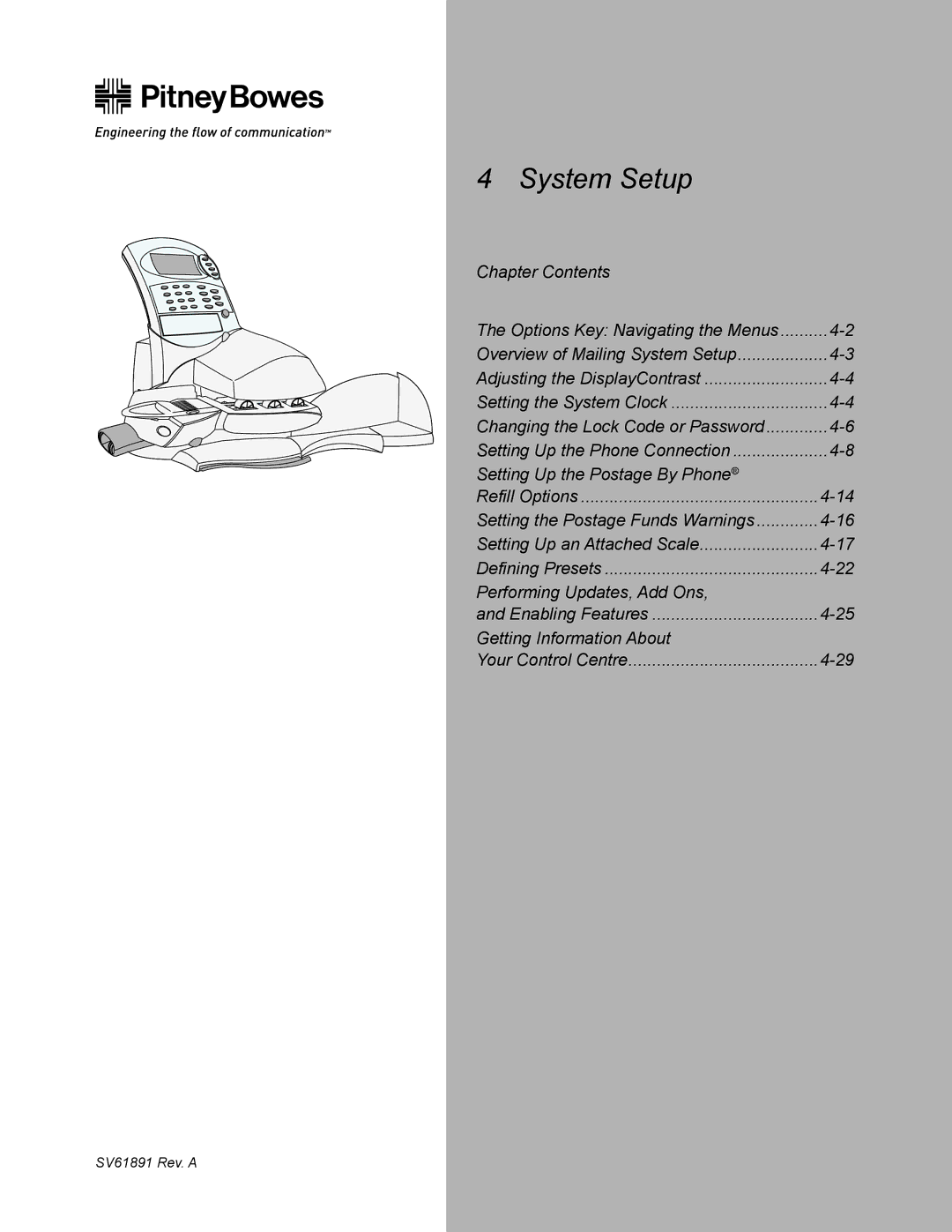 Pitney Bowes DM350L, DM330L, DM230L manual System Setup, Chapter Contents Options Key Navigating the Menus 