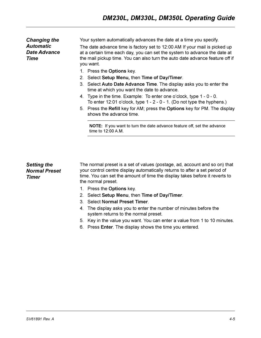 Pitney Bowes manual DM230L, DM330L, DM350L Operating Guide 