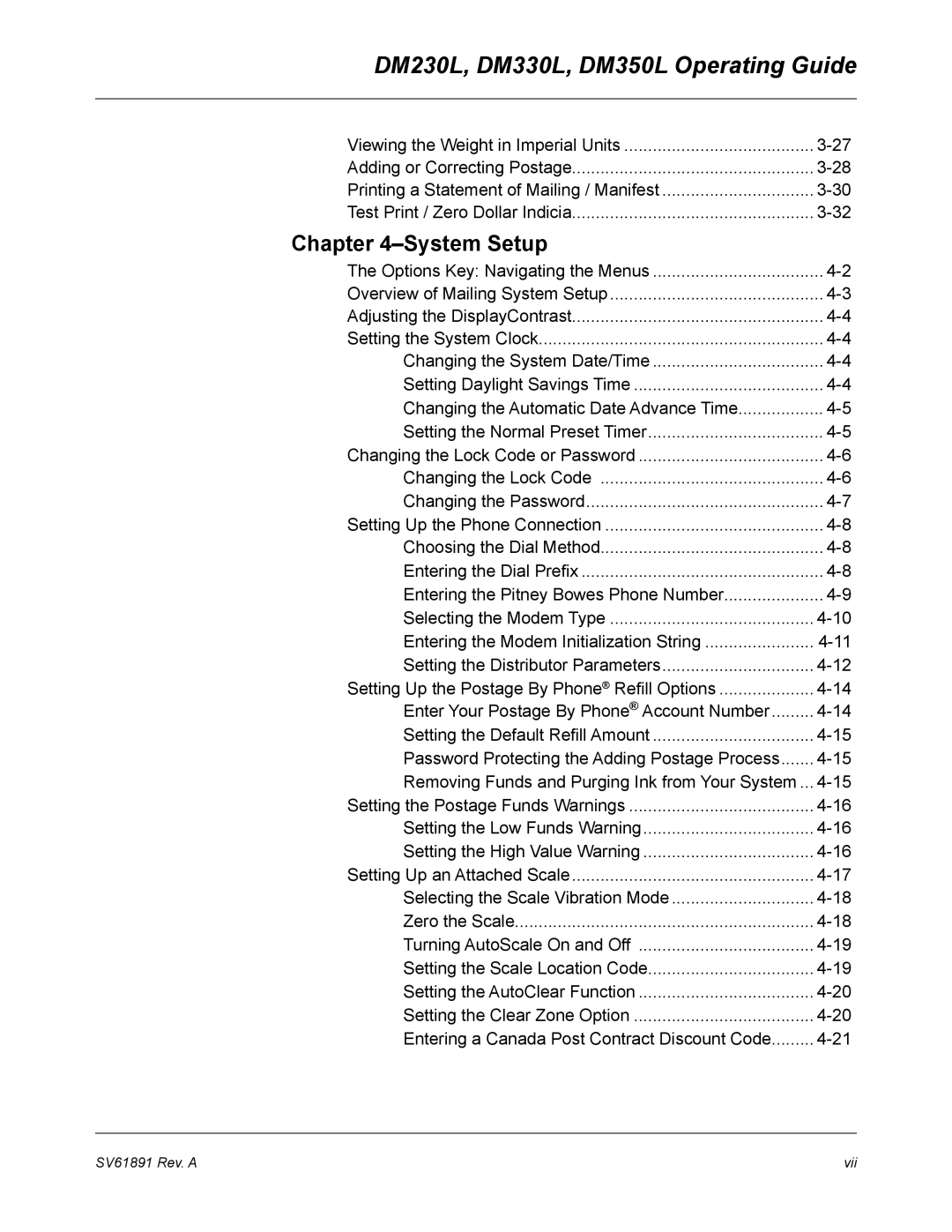 Pitney Bowes manual DM230L, DM330L, DM350L Operating Guide, System Setup 