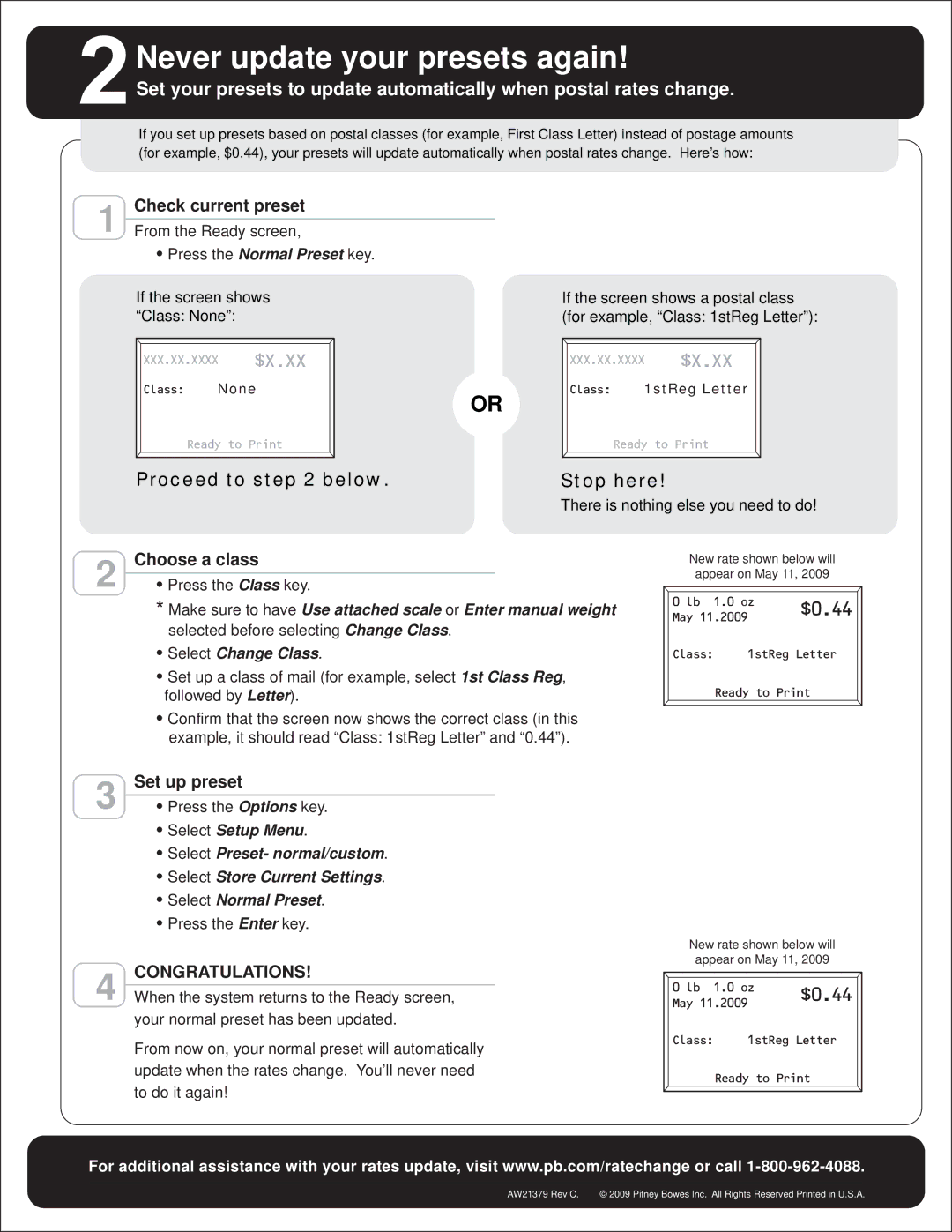 Pitney Bowes DM400LTM, DM400ITM, DM300LTM, DM300ITM, DM200ITM Never update your presets again, Choose a class, Set up preset 