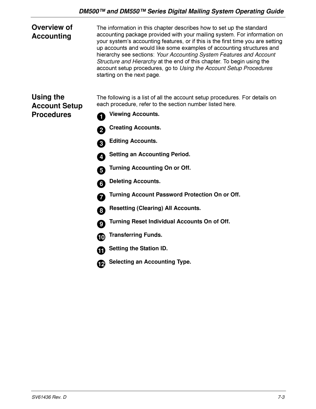 Pitney Bowes DM500, DM550 manual Overview of Accounting, Using Account Setup Procedures 