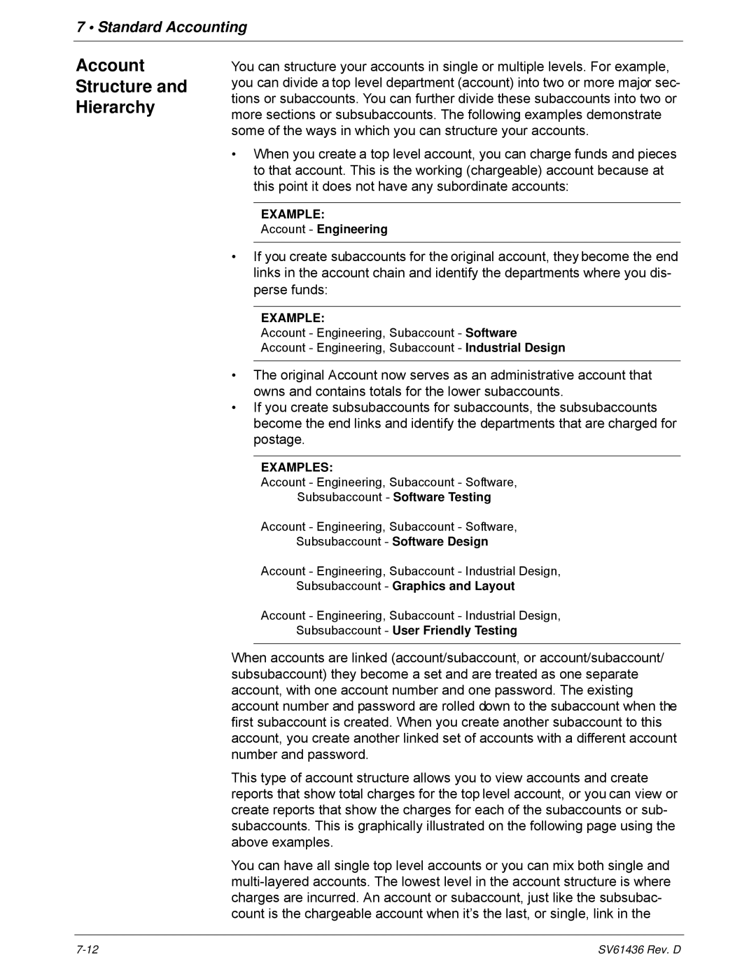 Pitney Bowes DM550, DM500 manual Account Structure Hierarchy, Examples 