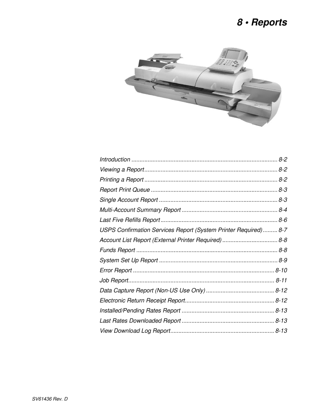 Pitney Bowes DM500, DM550 manual Reports, Introduction Viewing a Report Printing a Report 