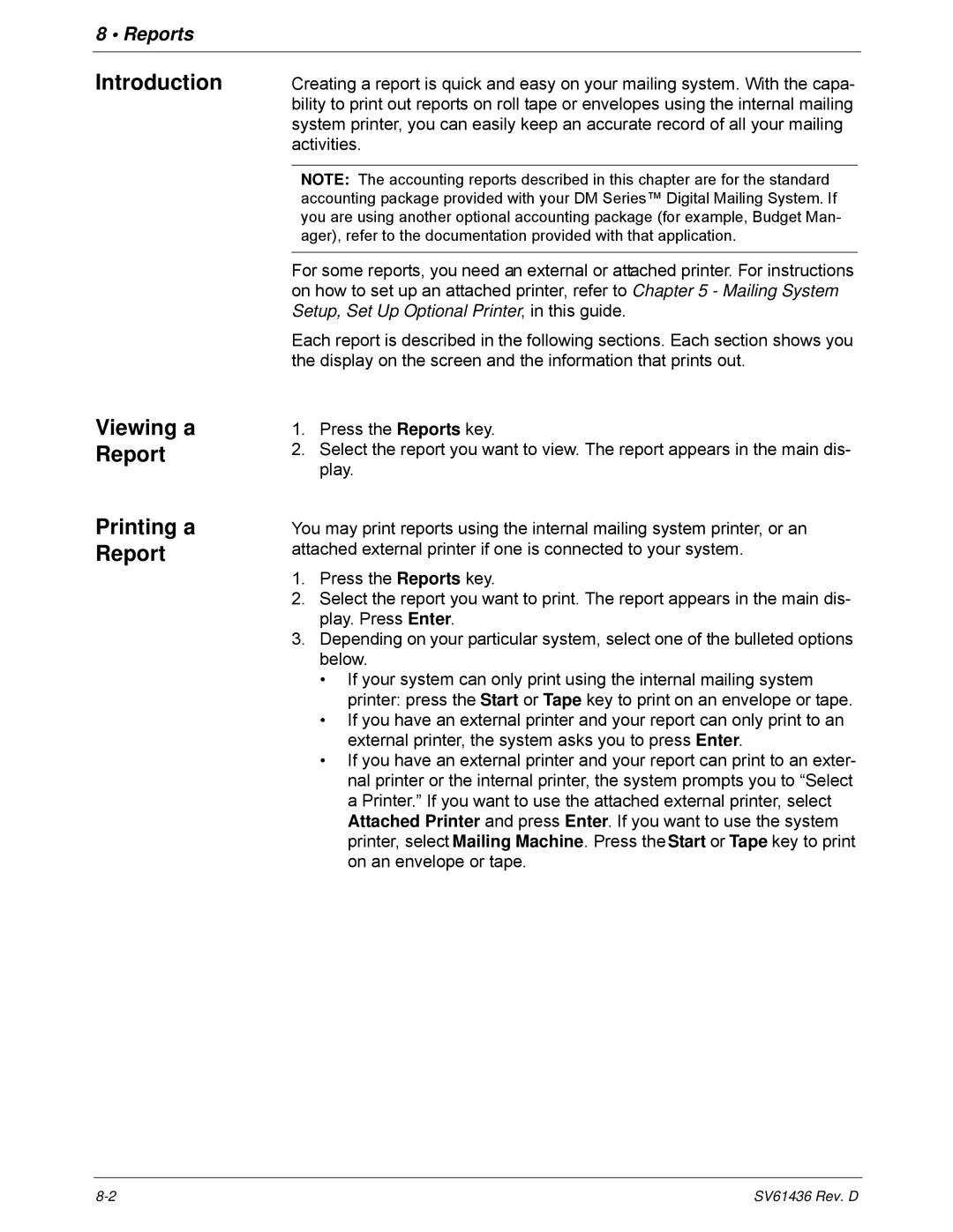 Pitney Bowes DM550, DM500 manual Introduction Viewing a Report Printing a Report 