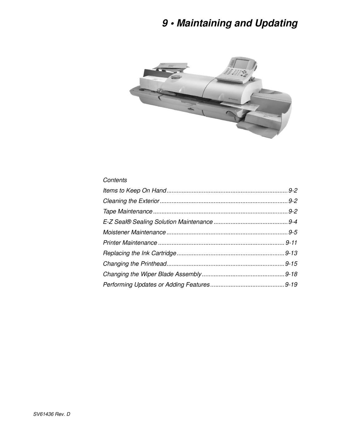 Pitney Bowes DM500, DM550 manual Maintaining and Updating, Contents Items to Keep On Hand 