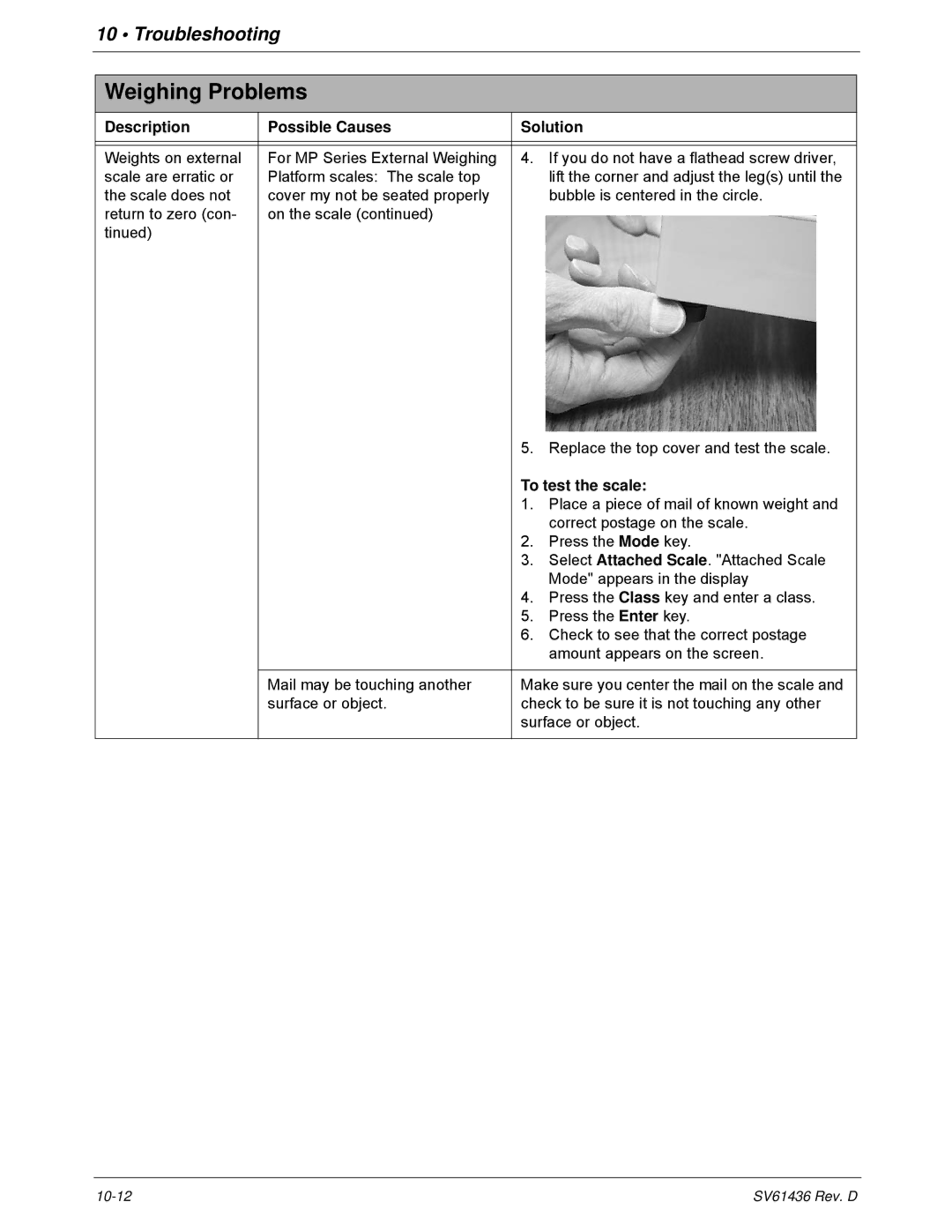 Pitney Bowes DM550, DM500 manual To test the scale 