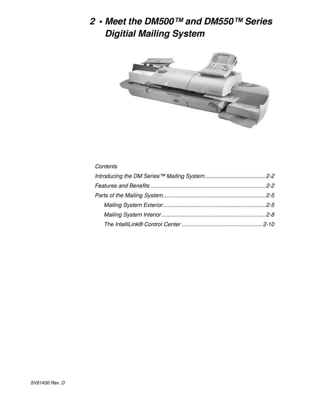 Pitney Bowes Meet the DM500 and DM550 Series Digitial Mailing System, Contents Introducing the DM Series Mailing System 