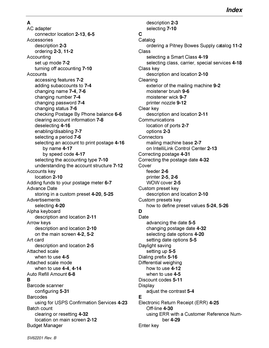 Pitney Bowes DM500, DM550 manual Index 