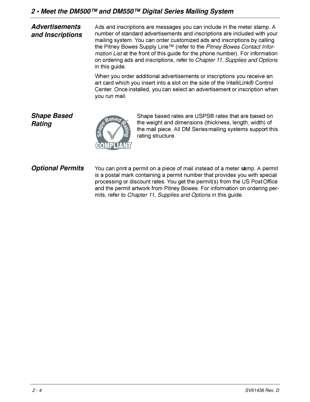 Pitney Bowes DM550, DM500 manual Shape Based Rating 