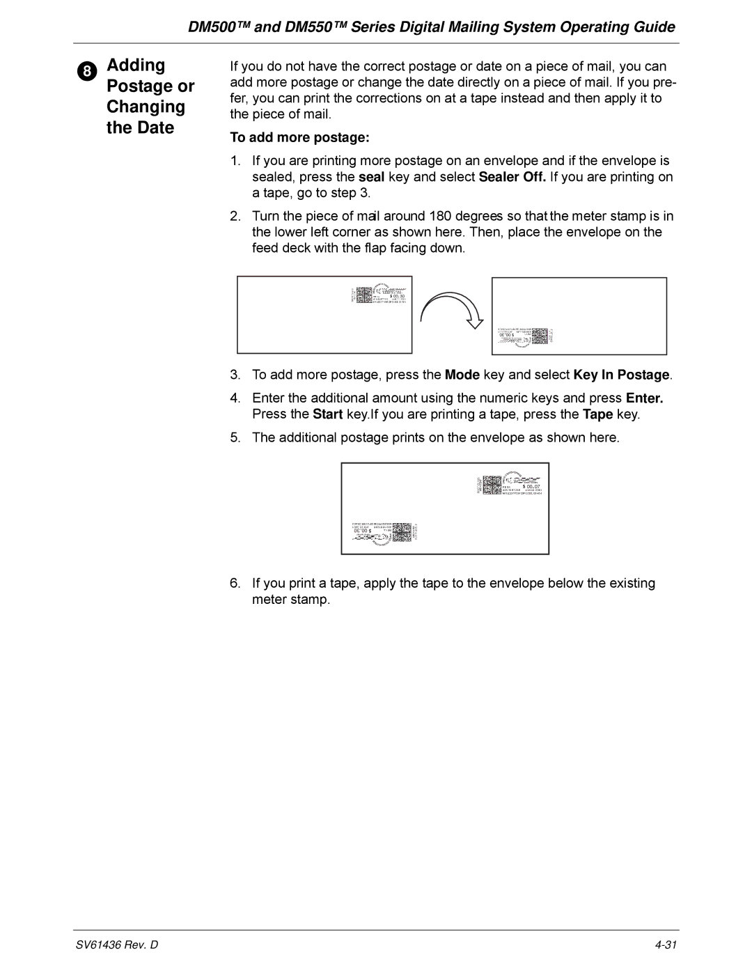 Pitney Bowes DM500, DM550 manual To add more postage 