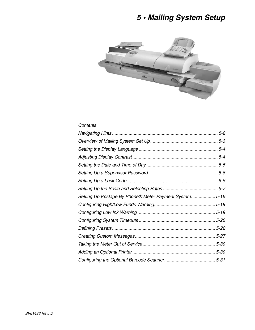 Pitney Bowes DM500, DM550 manual Mailing System Setup, Contents 