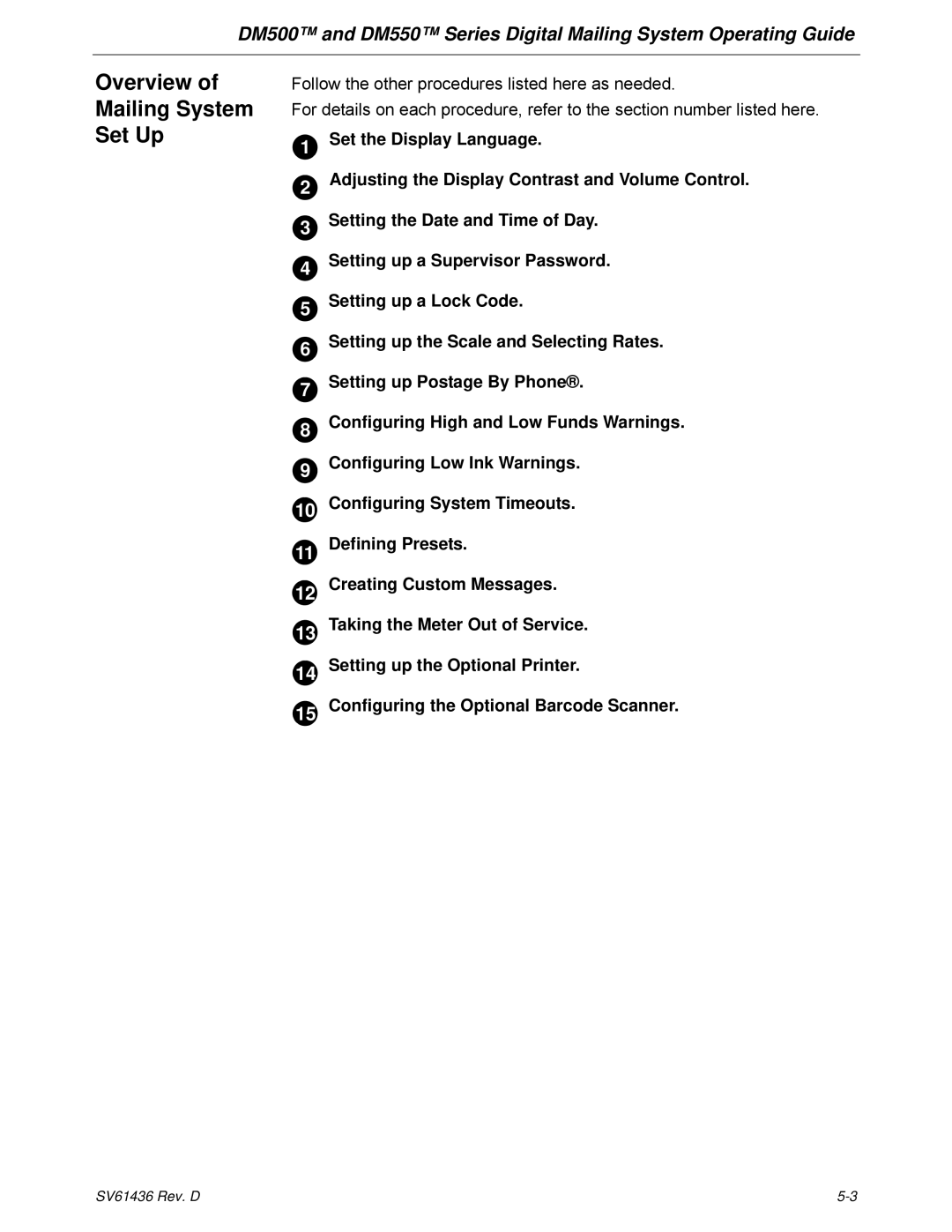 Pitney Bowes DM500, DM550 manual Overview Mailing System Set Up 