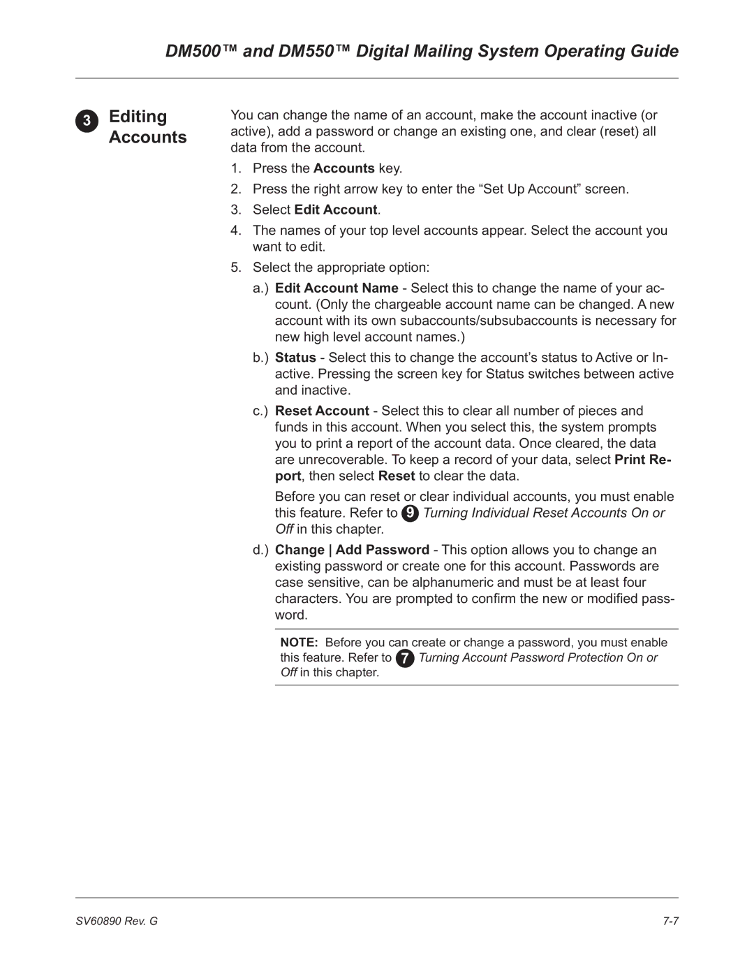 Pitney Bowes DM500, DM550 manual Editing Accounts, Select Edit Account 