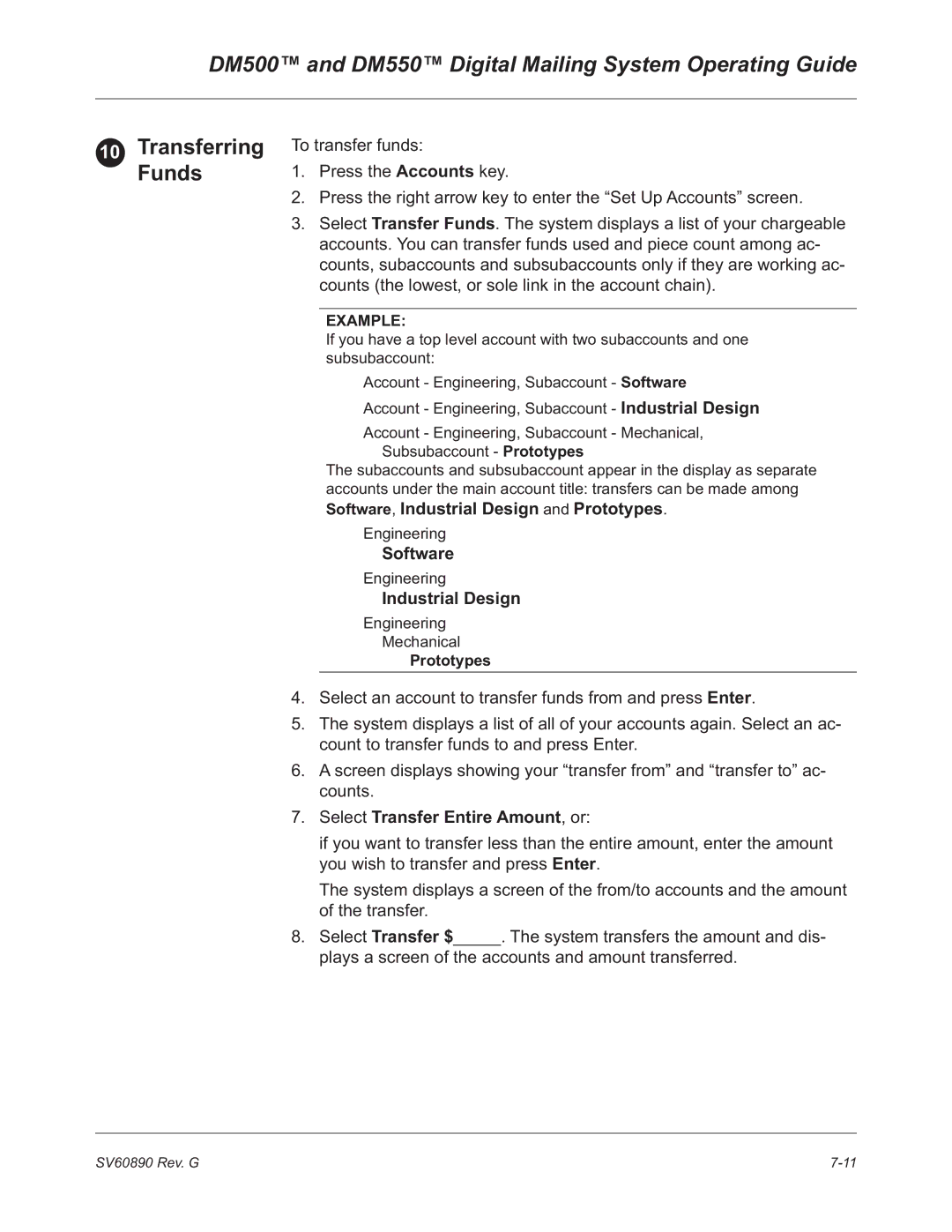 Pitney Bowes DM500, DM550 manual Transferring, Funds 