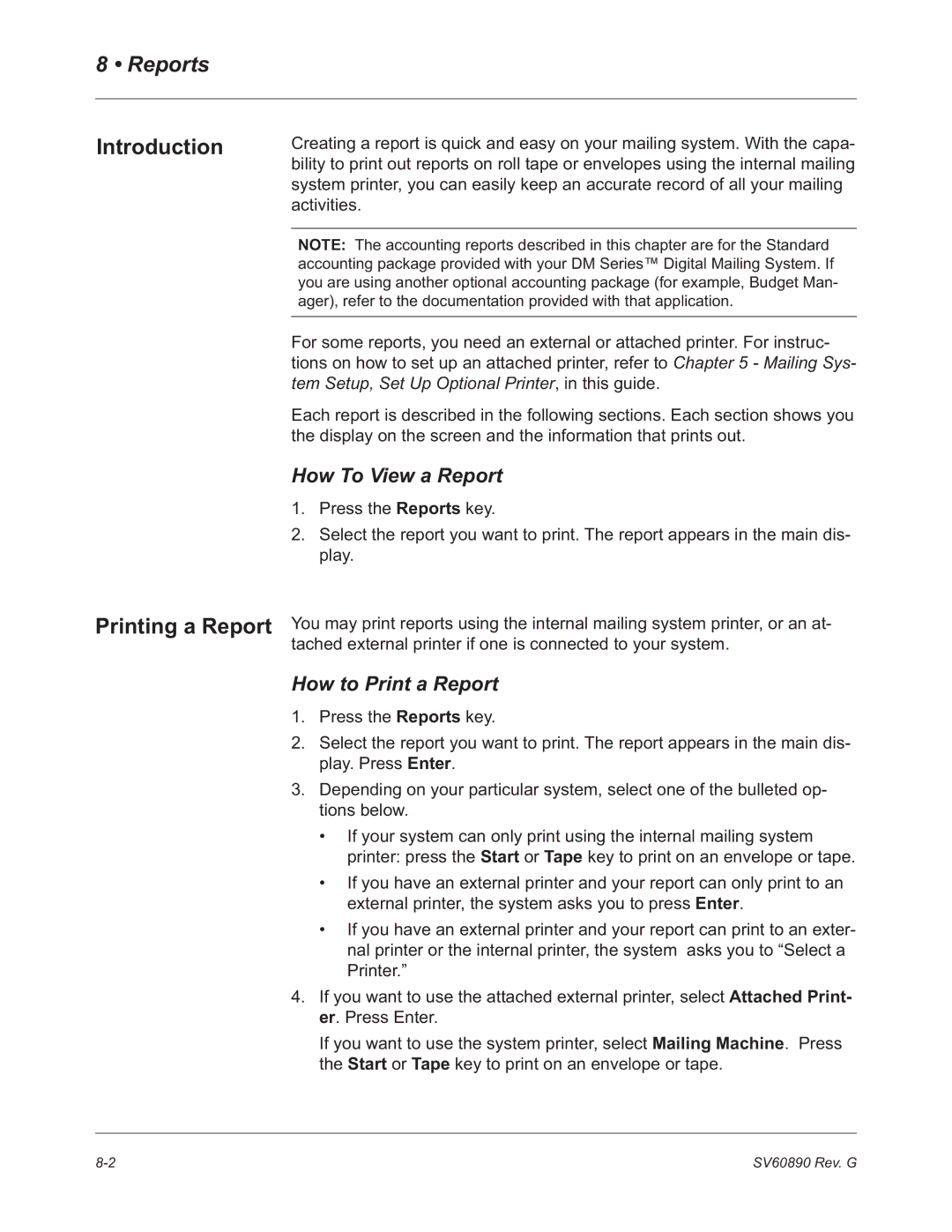 Pitney Bowes DM550, DM500 manual Reports, Introduction, How To View a Report, How to Print a Report 