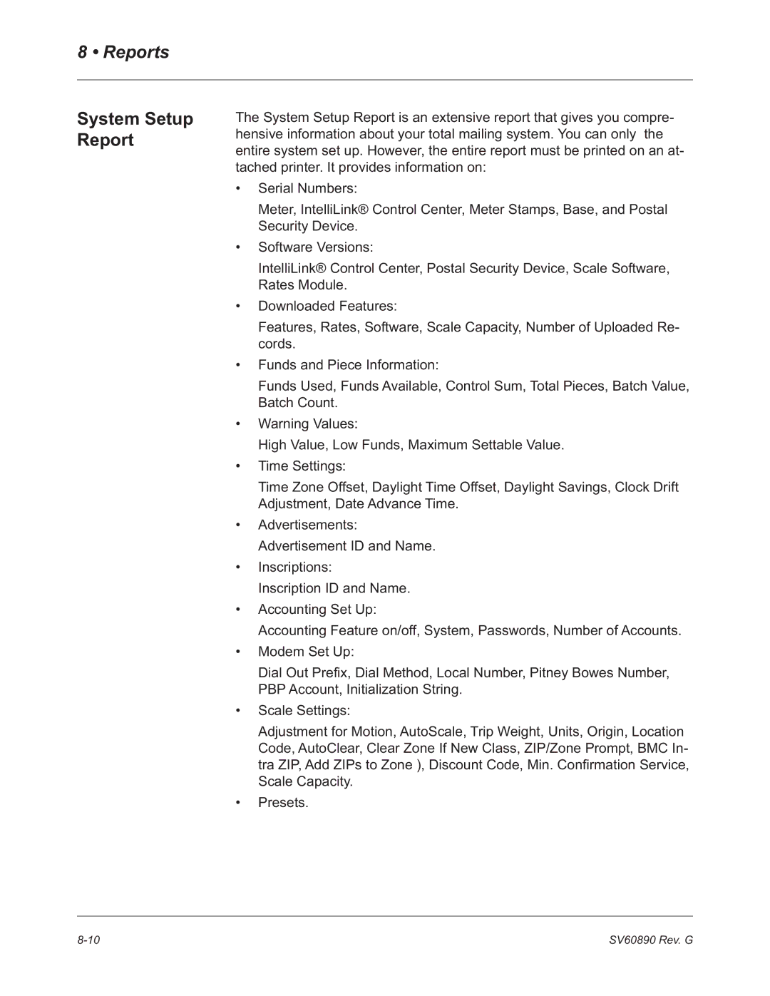 Pitney Bowes DM550, DM500 manual System Setup Report 