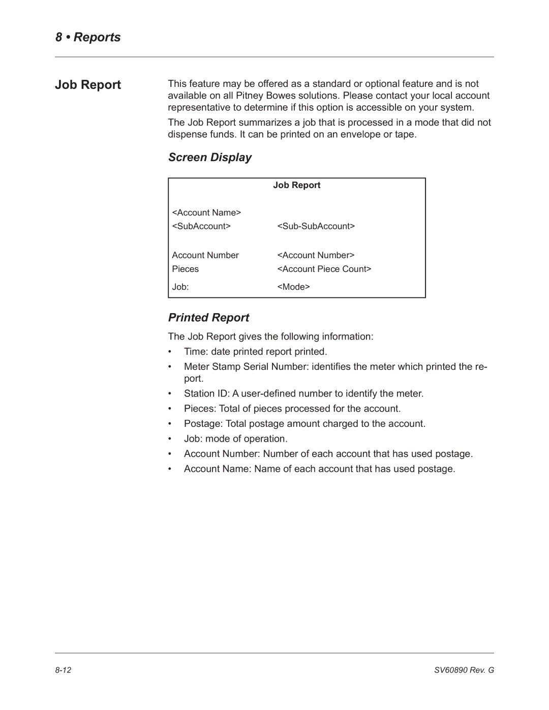 Pitney Bowes DM550, DM500 manual Job Report 