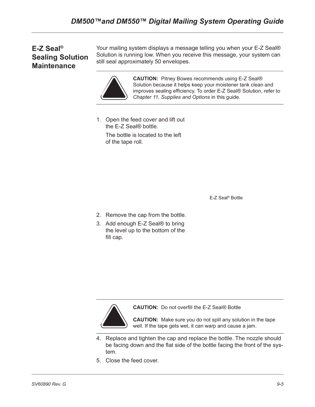 Pitney Bowes DM500, DM550 manual Seal Sealing Solution Maintenance 