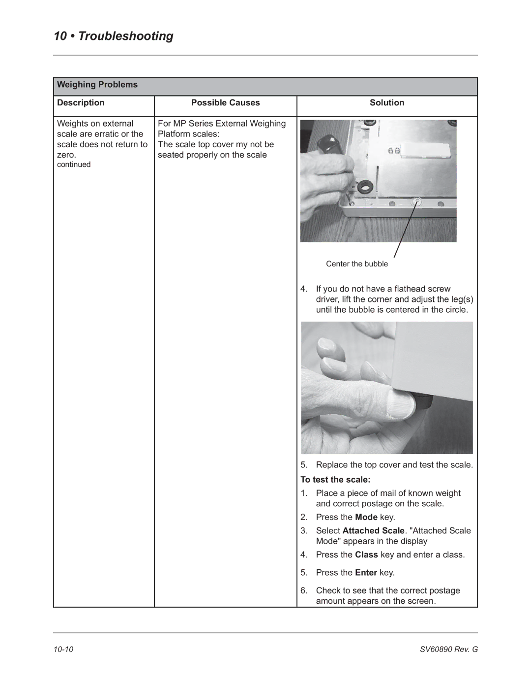 Pitney Bowes DM550, DM500 manual To test the scale 