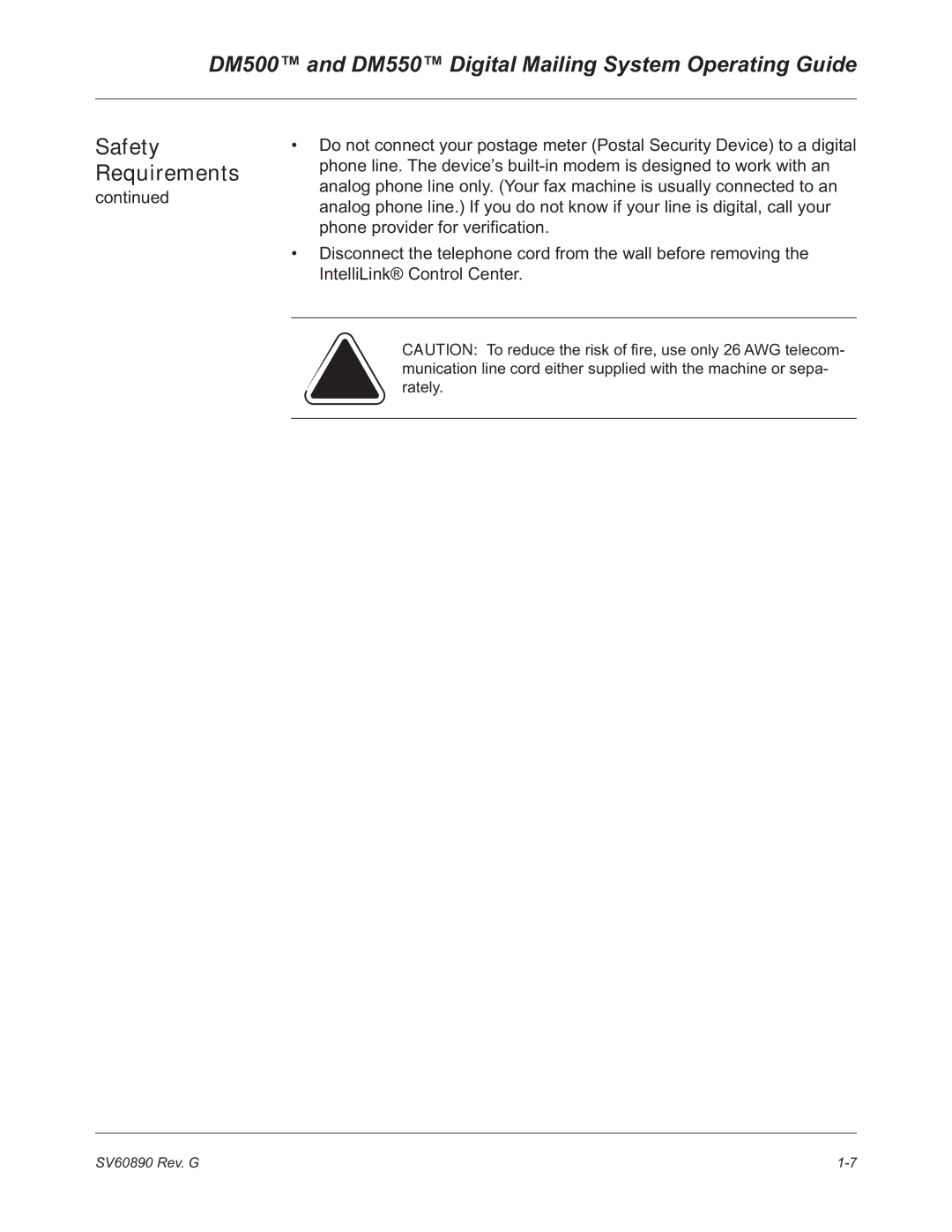 Pitney Bowes DM500, DM550 manual Safety, Requirements 