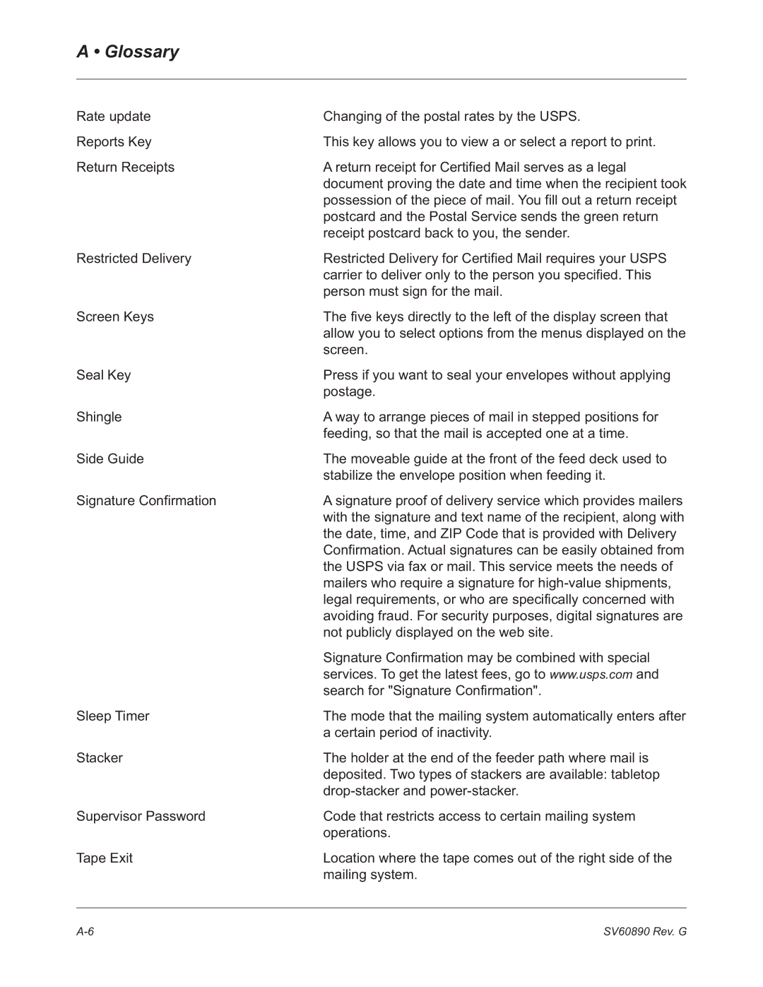 Pitney Bowes DM550, DM500 manual Glossary 