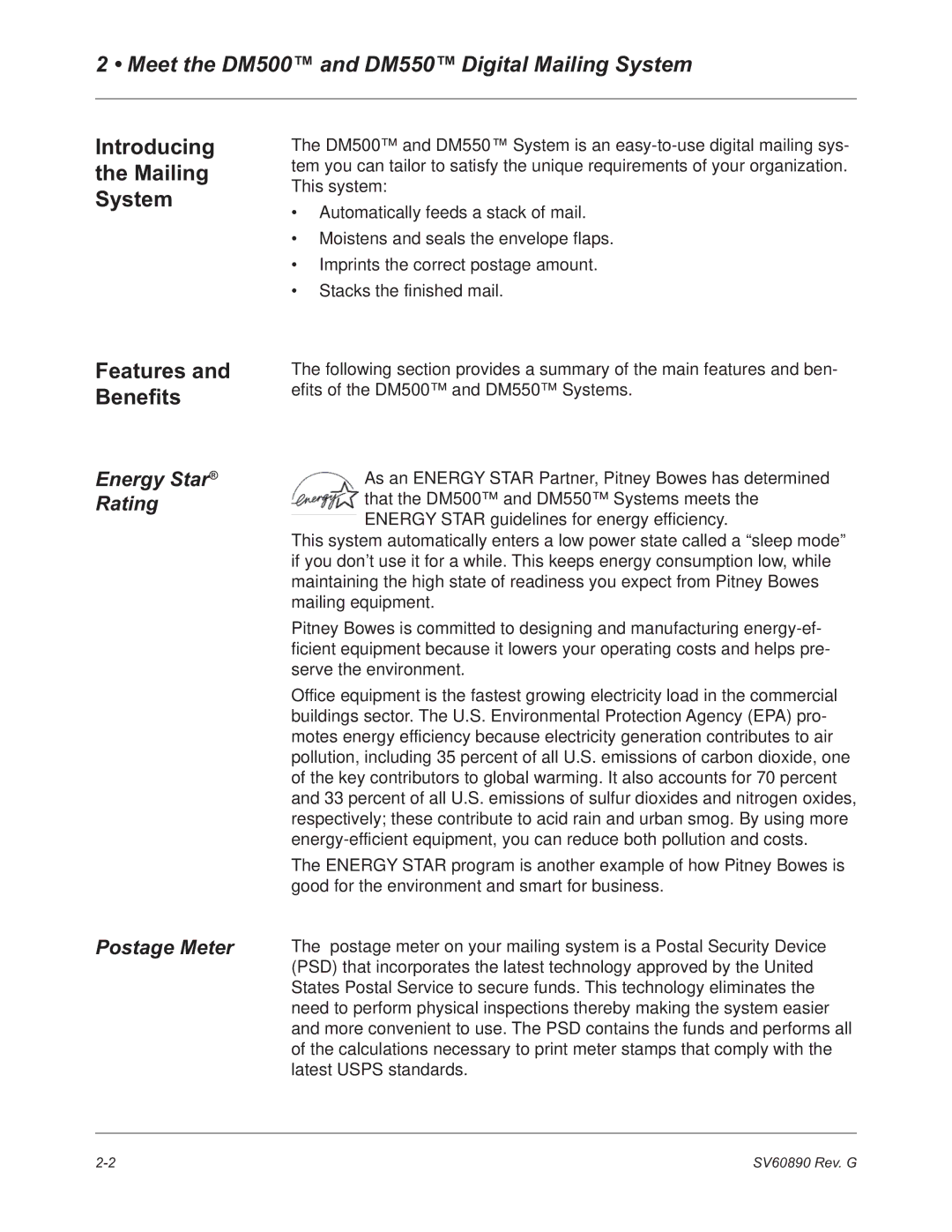 Pitney Bowes manual Meet the DM500 and DM550 Digital Mailing System, Introducing Mailing System, Features and Benefits 