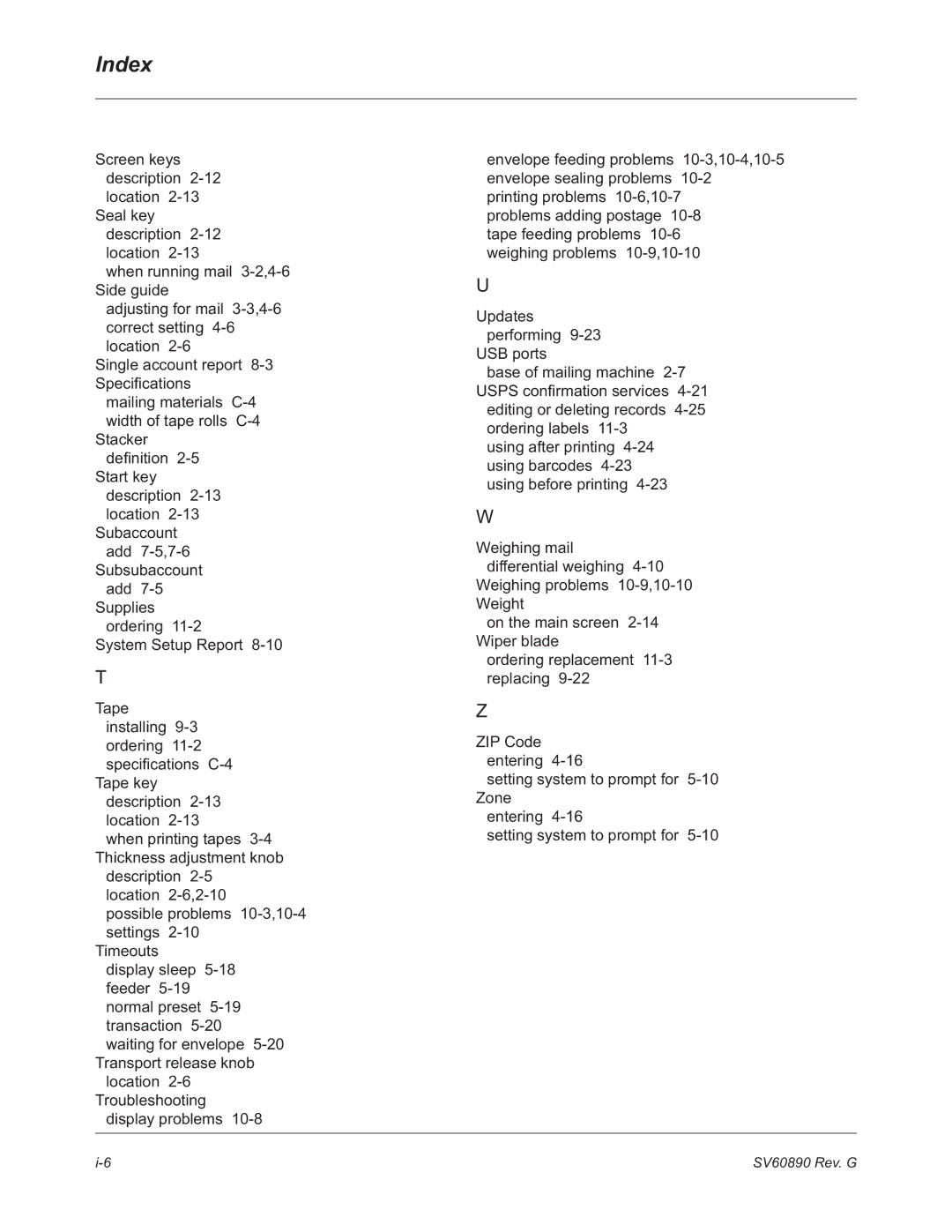 Pitney Bowes DM550, DM500 manual Index 