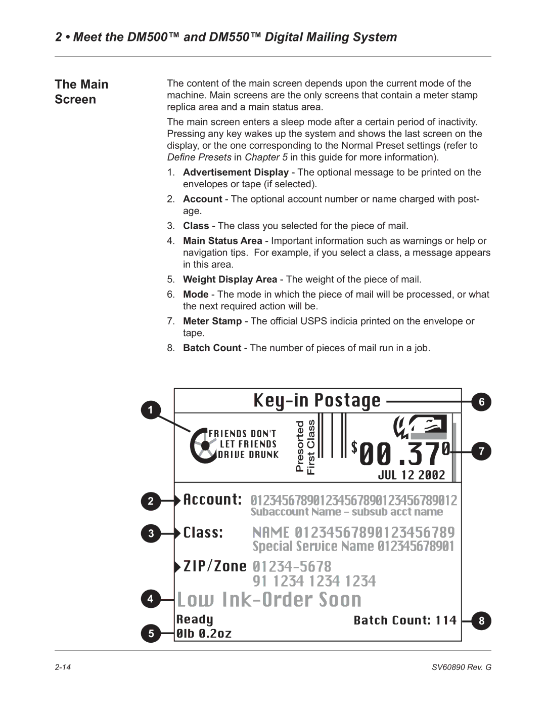 Pitney Bowes DM550, DM500 manual Main Screen 