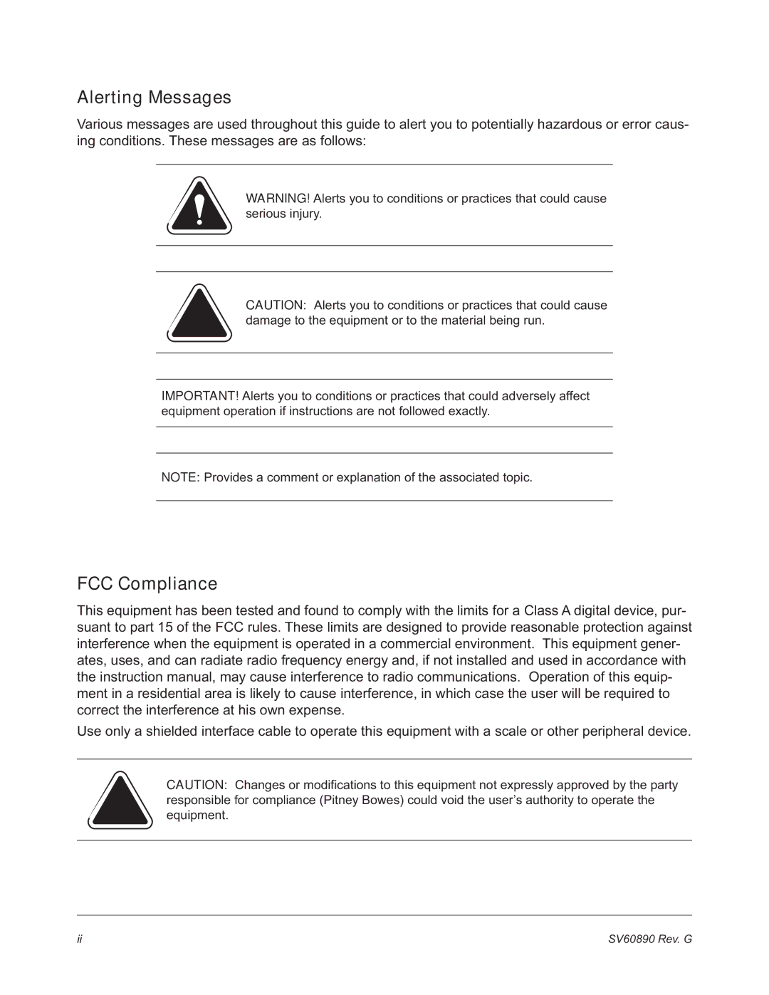 Pitney Bowes DM550, DM500 manual Alerting Messages, FCC Compliance 