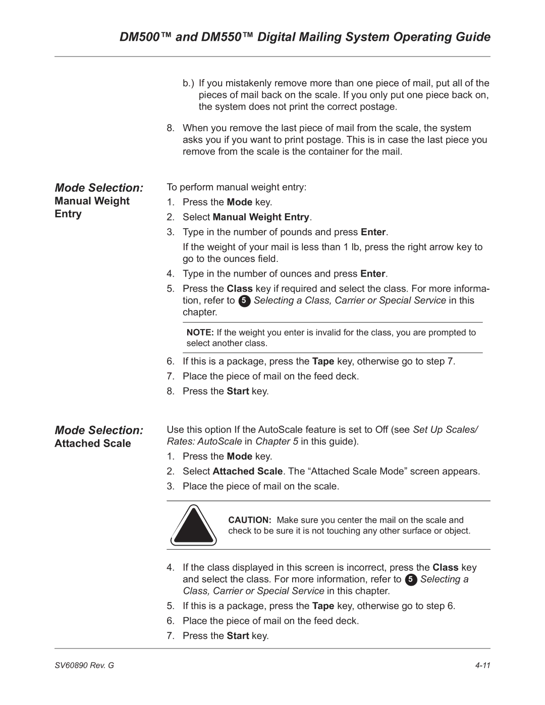 Pitney Bowes DM500, DM550 manual Attached Scale, Select Manual Weight Entry 