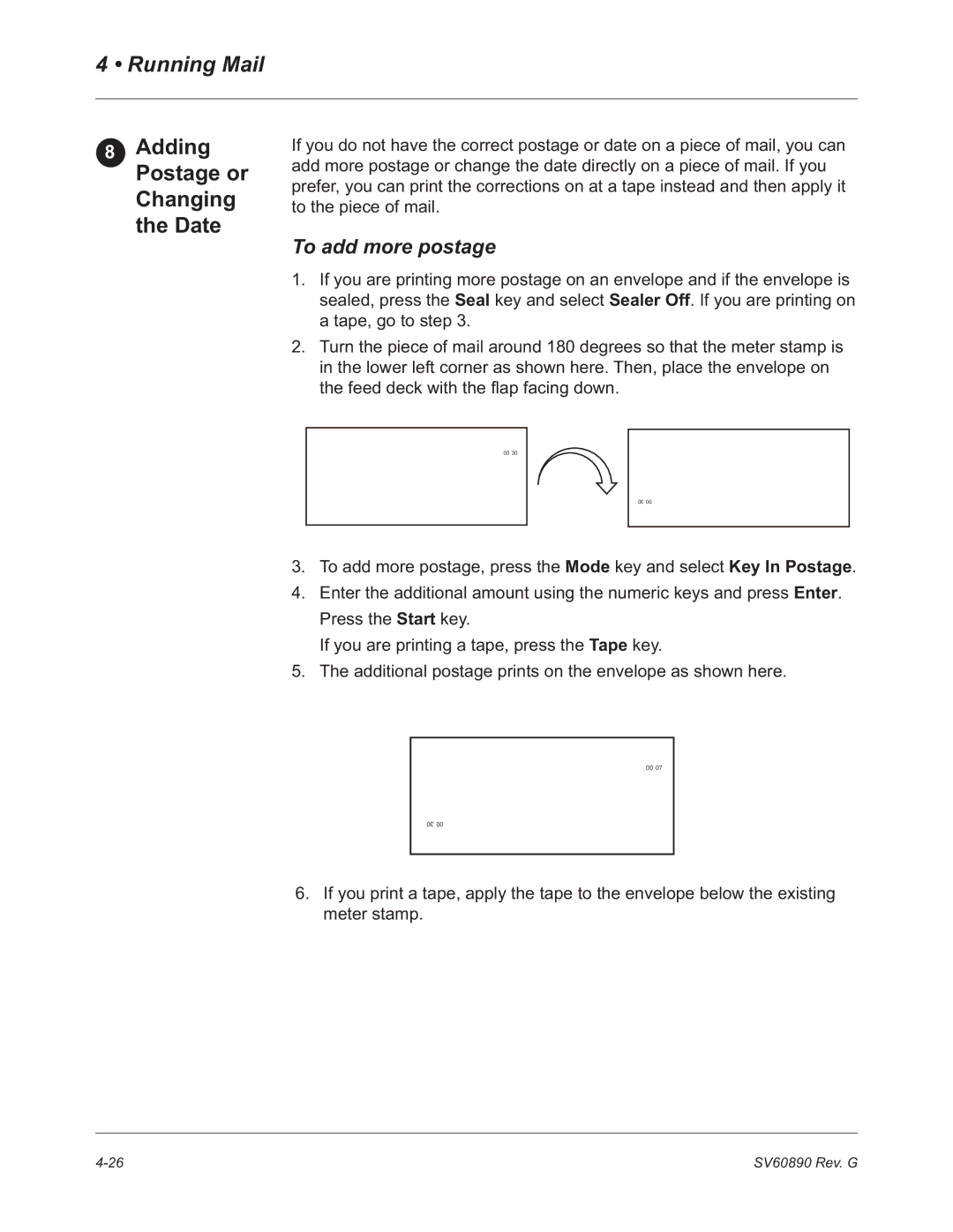 Pitney Bowes DM550, DM500 manual Adding Postage or Changing the Date, To add more postage 