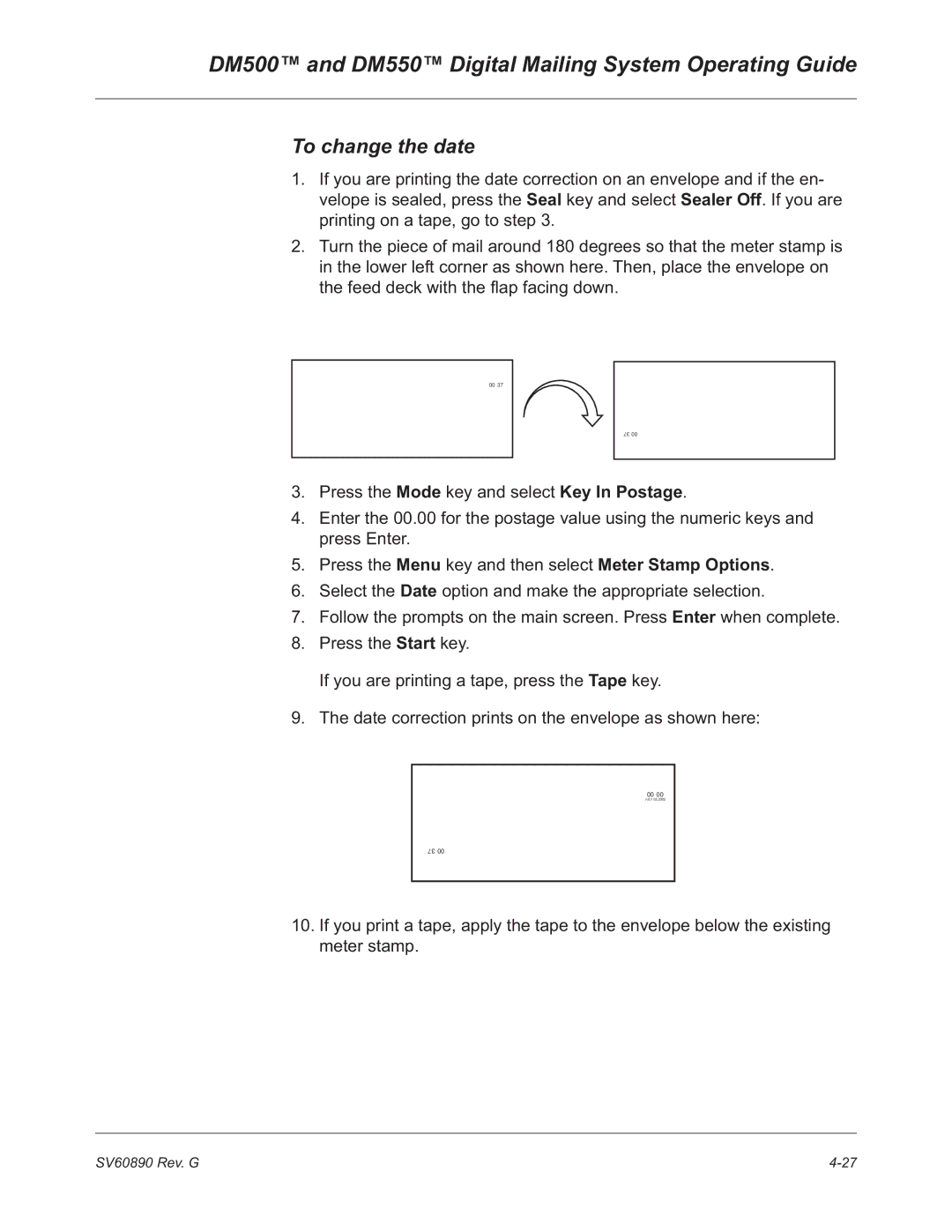 Pitney Bowes DM500, DM550 manual To change the date 