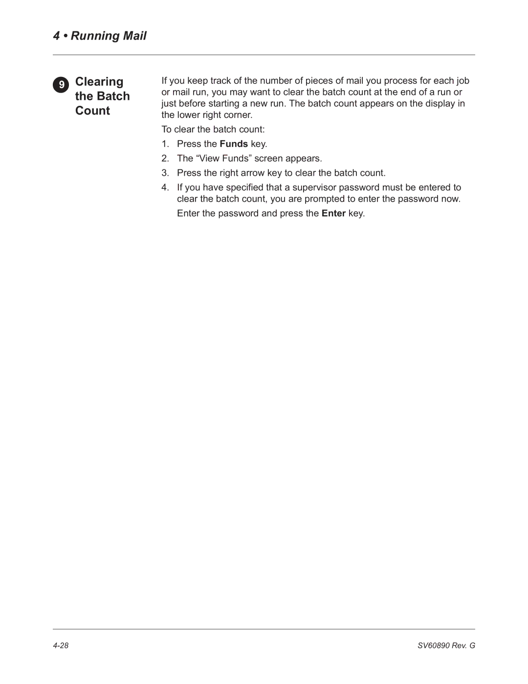 Pitney Bowes DM550, DM500 manual Clearing the Batch Count 